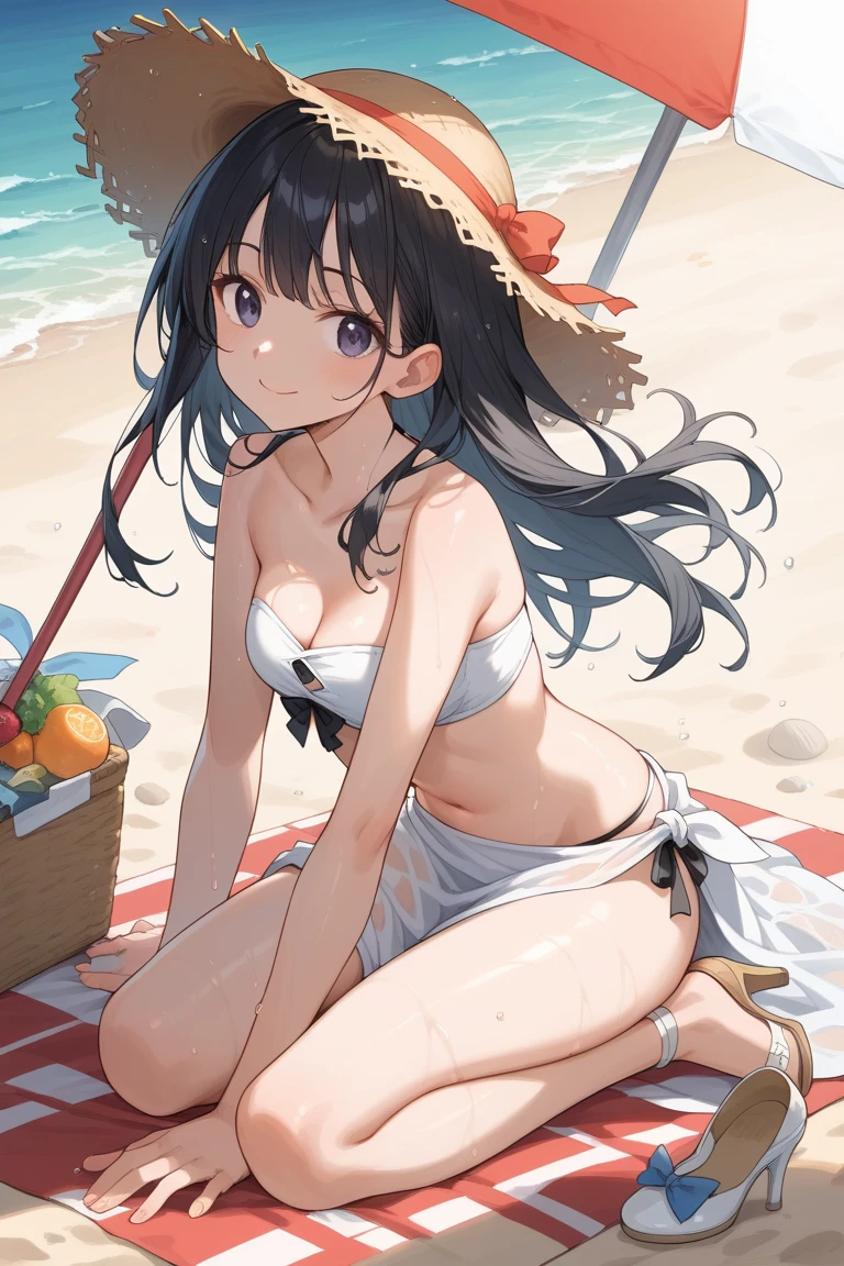She was an attractive Japan college girl who loved the ocean。She had long, wavy black hair that fluttered in the wind.、Had deep, narrow eyes that sparkled like the sea。Her face is graceful and friendly、There was a delicate nose and plump lips。Her skin is smooth and radiant,、My cheeks were slightly red.。Her body is smooth and graceful.、Had natural curves and balance。She wore a white one-piece swimsuit。The swimsuit is made of cotton.、It felt soft and comfortable。The swimsuit has a halter neck that shows the shoulders and、With Roebuck showing his back、There were frills that added femininity。She wore a straw hat with a blue ribbon on it.、A cool and sparkling intelligence-enhancing bracelet made of glass of the same color as the eyes, and、A necklace made of shellfish that shows a love for the smooth and natural sea.、She also、I was wearing sturdy and durable casual and relaxed sandals made of leather.。

She was sitting on a wooden bench on the pier of a seaside town。The pier was surrounded by boats, fishing nets and seagulls。The sea is calm and blue、The horizon was clear and endless。The sky is clear and bright、The clouds were fluffy and white。The background has depth and perspective.、It looked realistic and three-dimensional。(quality: 2) (picture quality: 2) (detail: 2) (masutepiece: 2) (Official art: 2) (meticulously detailed masterpiece: 2) (realistic in every detail: 2)

She smiled kindly and looked at the camera、Showed a warm and sweet personality。She had a book on her lap。The book has a colorful cover with a picture of a mermaid.、It is made of paper and、It felt new and exciting。She opened the book and read the words softly。The words sounded like a fairy tale。She was holding an ice cream cone in her right hand。The ice cream cone has vanilla ice cream sprinkles on it.、It is made of milk,、It felt cold and creamy。She licked it with her tongue。It felt cute and playful。Although her eyes were expressive and charming,、At the same time, pure、Calm the viewer、There was also a s