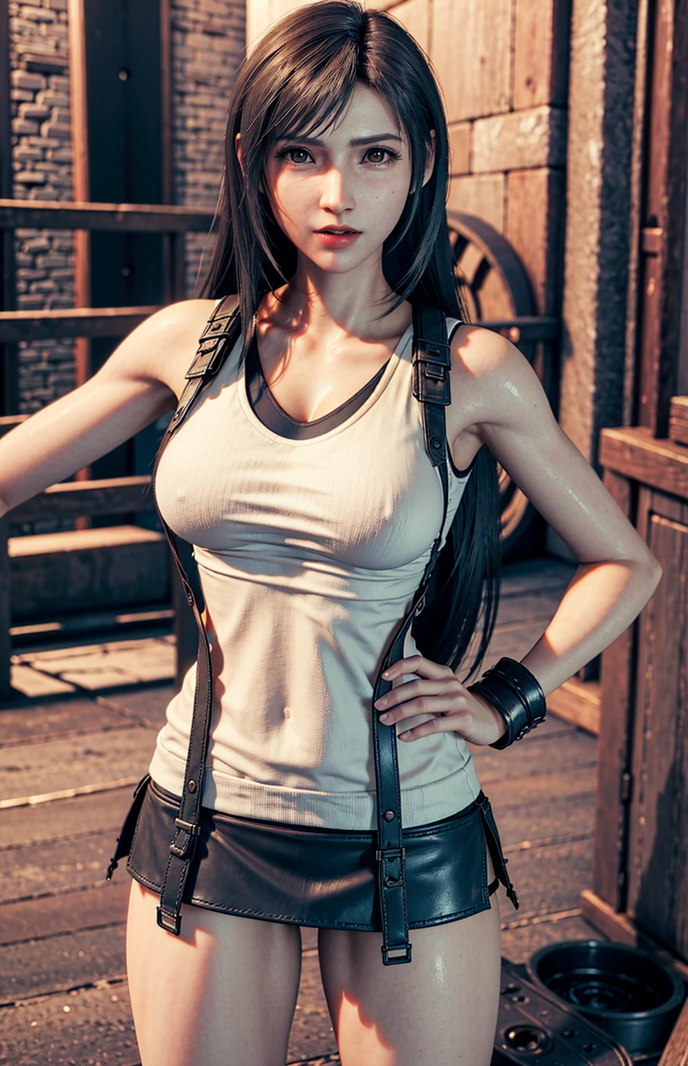 Tifa lockhart, huge breasts (white tank top) (black miniskirt)