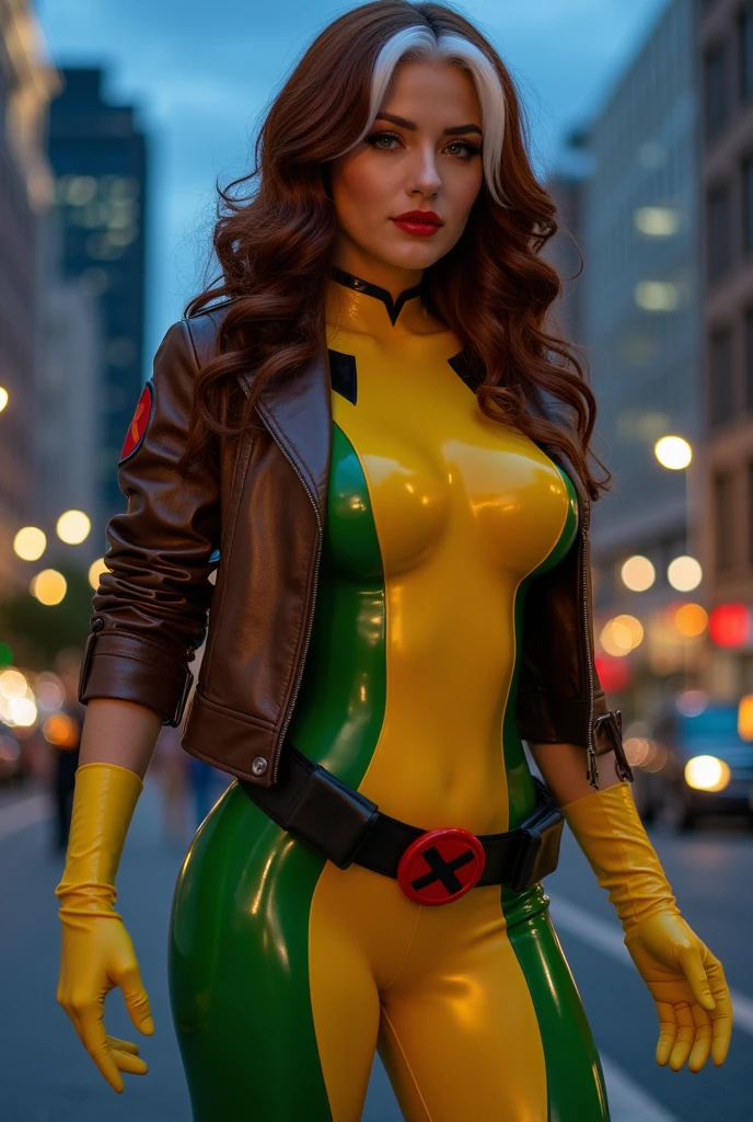 Halle Berry、masterpiece、High quality 4K、villain (X-Men)、Gothic Girl、Sculpted Body Gothic Makeup、Black jacket、Red and blue bodysuit、masterpiece、highest quality、Cowboy Shots、one personの女の子、one person、Technology Military Bodysuit、fringe