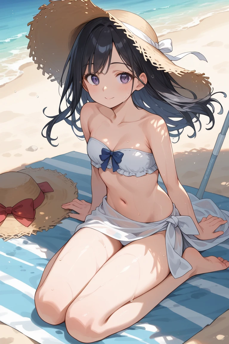 There is a woman sitting on a chair under an umbrella on the beach, Relax on the beachしている, Sunny day at the beach, Relax on the beach, it's Relax on the beachしている, Relax on the beach, Yellow parasol, On the sunny beach, beach vibes, Sunbathing on the beach, By Matthias Weischer, On a sunny day, Woman on the beach