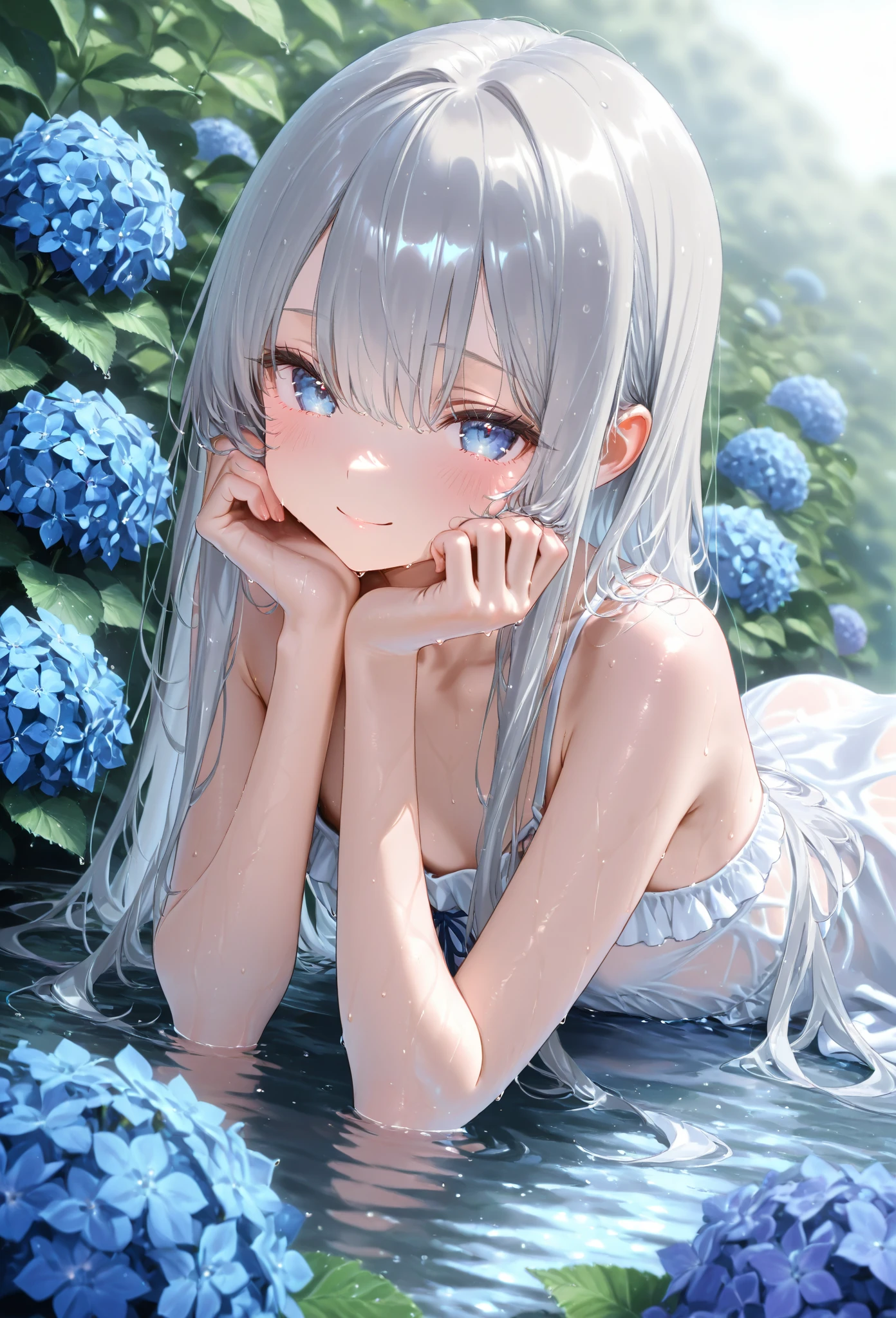 Girly, loli, transparent clothes, wet, shy, masturbation, leaking urine, nudity, no underwear, two-dimensional, gray hair, slim body
