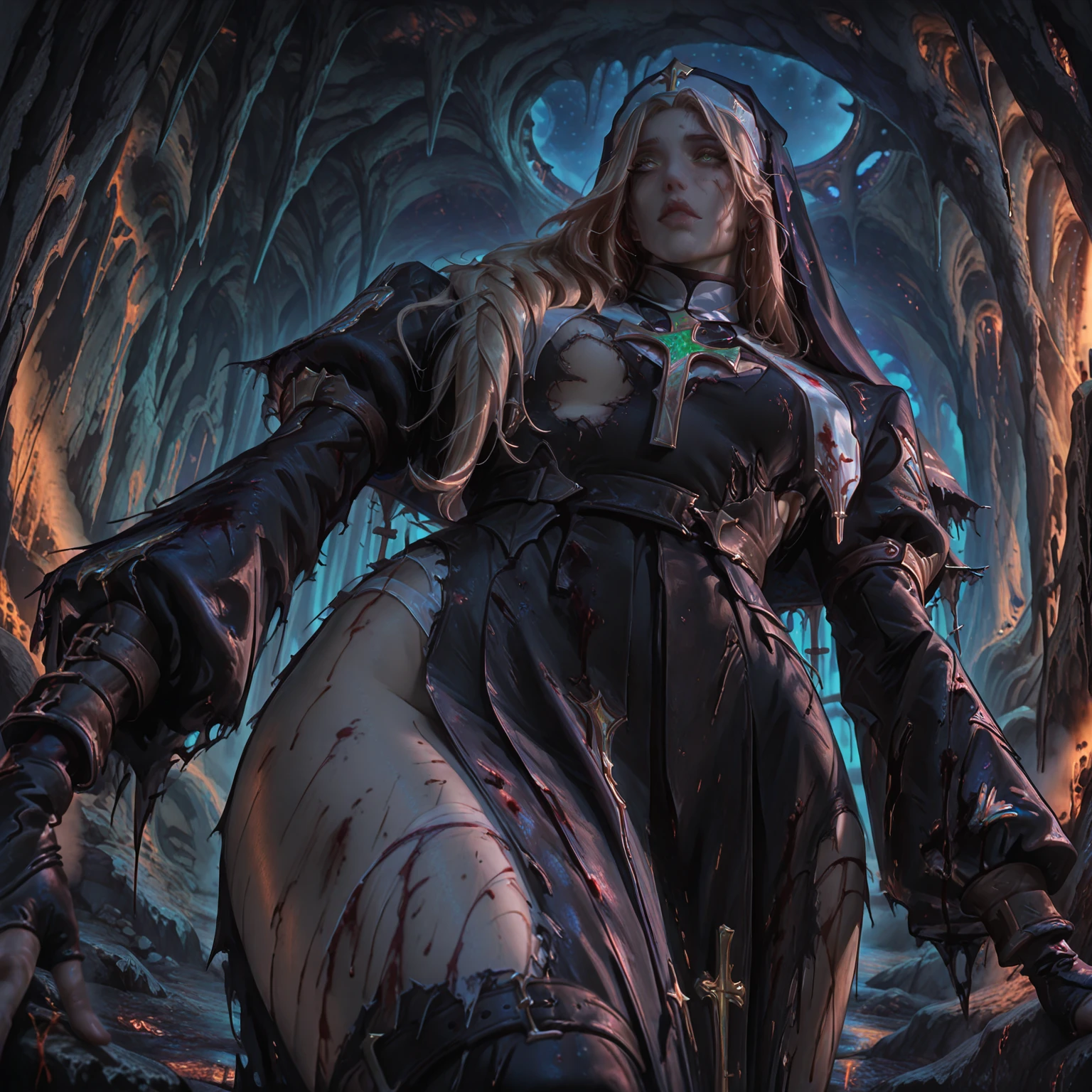 (Best Quality), (8K Resolution: 1.2), (Clear Focus 1:0), beautiful pretty cute scary face, (1girl:1.3), (green armor 1.3), (power armor 1.5), sitting on thick long tentacles in a pool of green boiling ooze, full shot, Mature woman, with numerous open sores and boils, (pauldron), (Death Guard), rotten flesh, belly mouth, torn clothes, gore, (green glowing eyes 1.2), (sadistic smile)