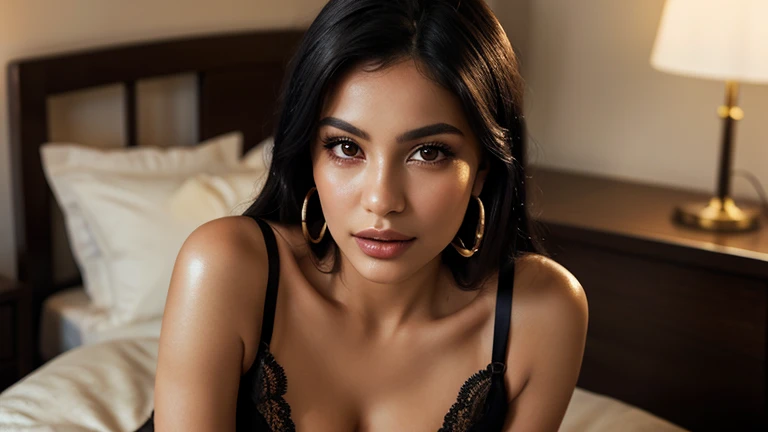 Mulher morena brasileira, com cabelos longos pretos