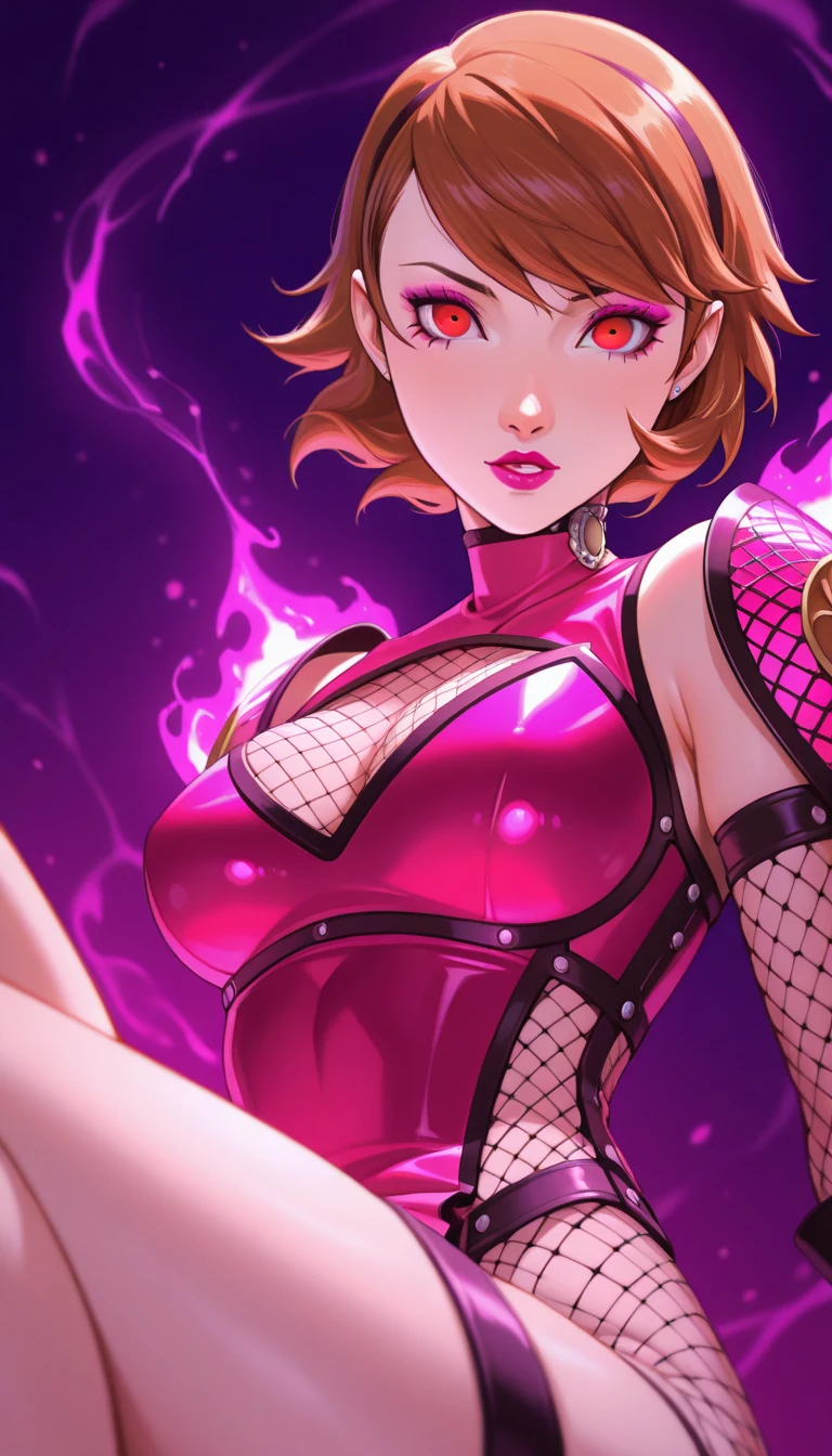 Girl hair cut Bob pink jojo pose jacket open mini skirt snikkers Black