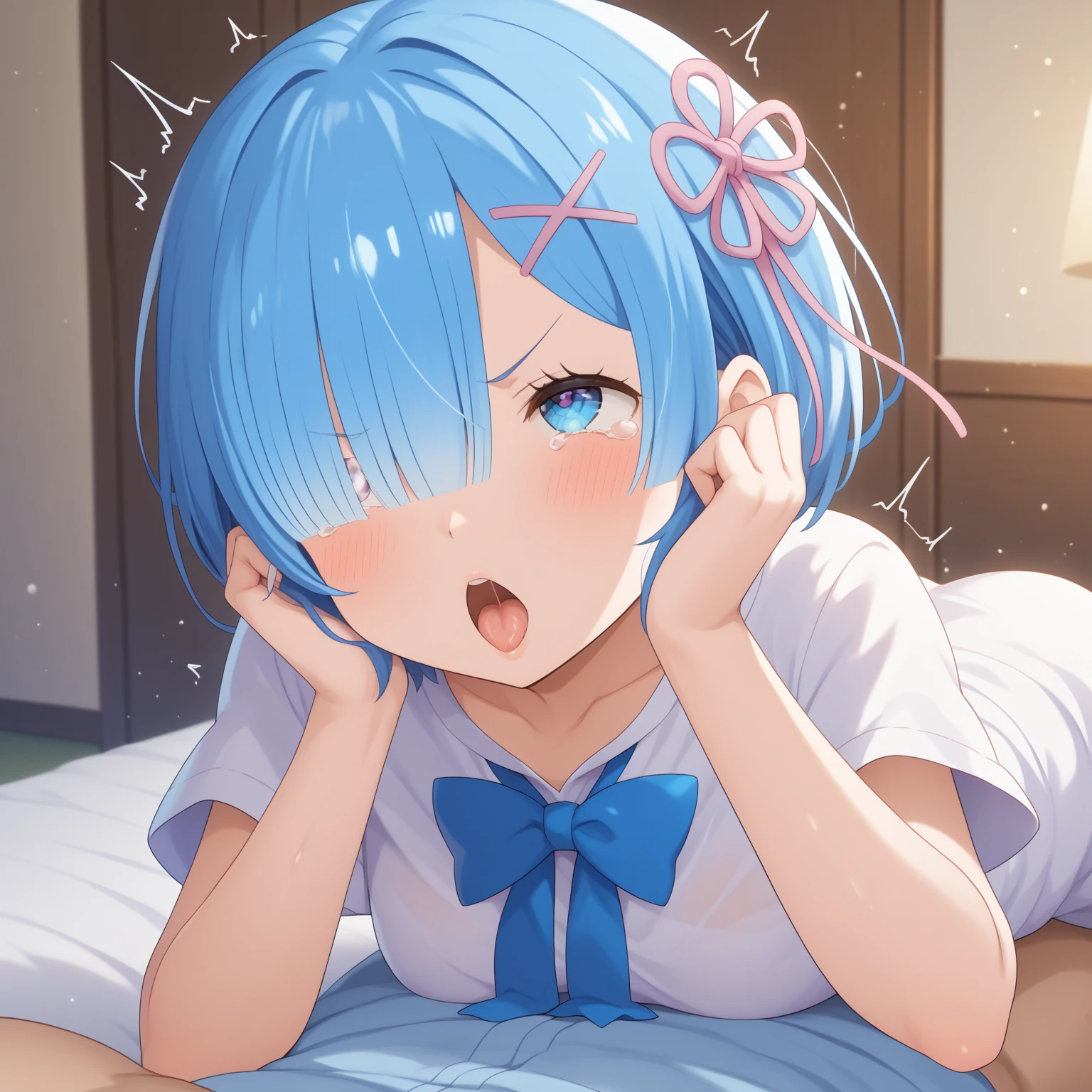 Blue Hair, Again:zero, ,, blush,happy,I feel,(Ecstasy) ,,Open your mouth Masterpiece, Highest quality, Perfect lighting, 2People Girls, Sex,Sweating profusely ,Massive cumshots in mouth and pussy,Trembling,Inserting cock into pussy、1 male,Blowjob,lick,Massive from cock