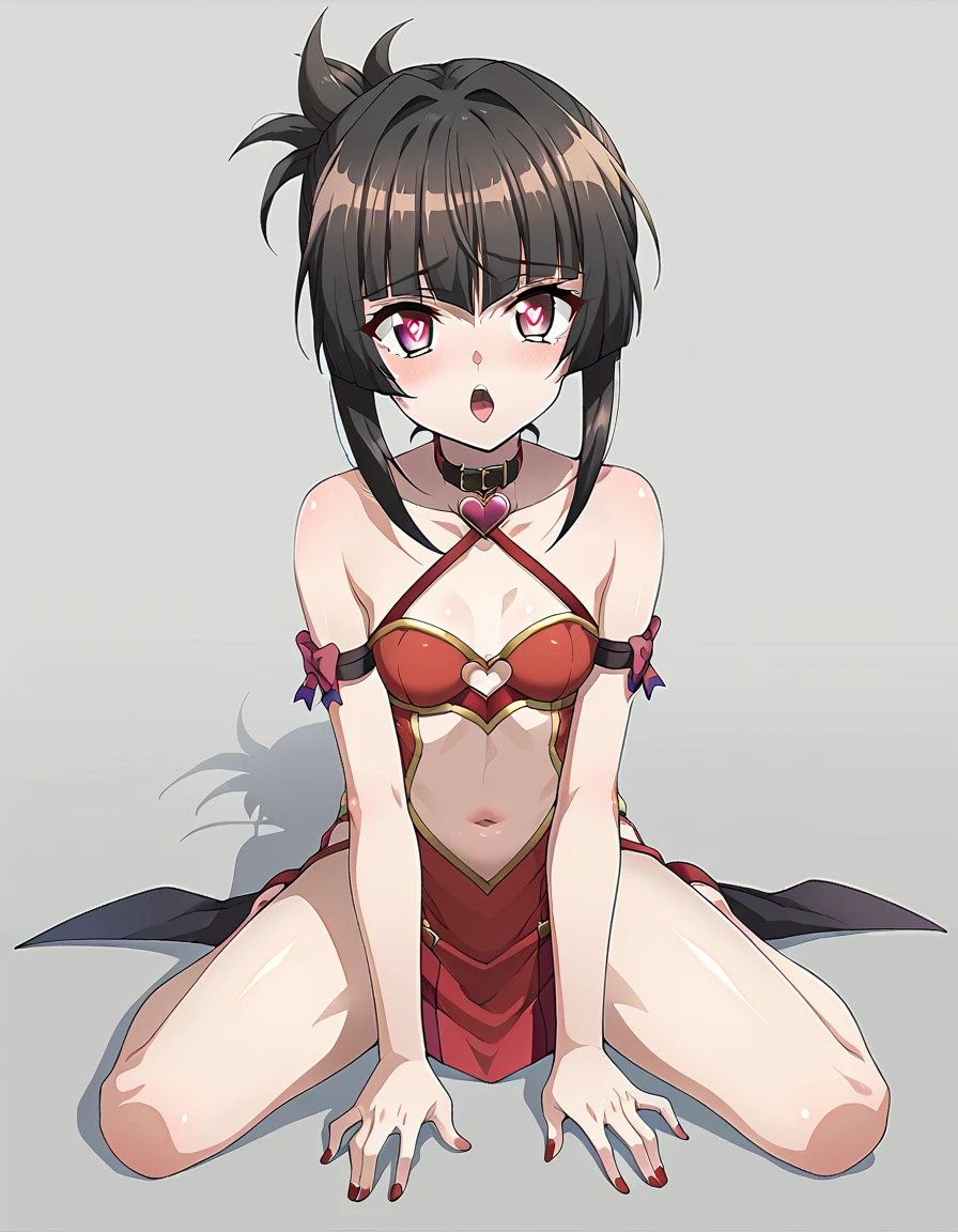 loli, small breasts, exposing your navel, Slim legs, full body, black short skirt, full of ropes, ninja, shibari