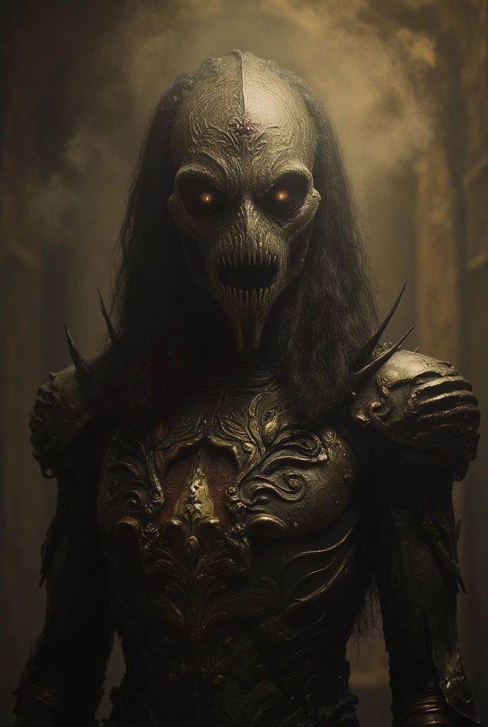 Horror-themed (8k, RAW photo, highest quality), hyperrealistic, intricate abstract, intricate artwork, abstract style, hauntingly, [satan | hell:17], dark and haunting portrait of a demonic satan emerging from the shadows, exuding terror, sinister eyes piercing through the darkness, intricate details, menacing expression, muted colors, Eerie, unsettling, dark, spooky, suspenseful, grim, (in the style of ian miller:1.3), highly detailed, (intricate details),hdr,(intricate details, hyperdetailed:1.2),cinematic shot, extremely high-resolution details, photographic, realism pushed to extreme, fine texture, incredibly lifelike