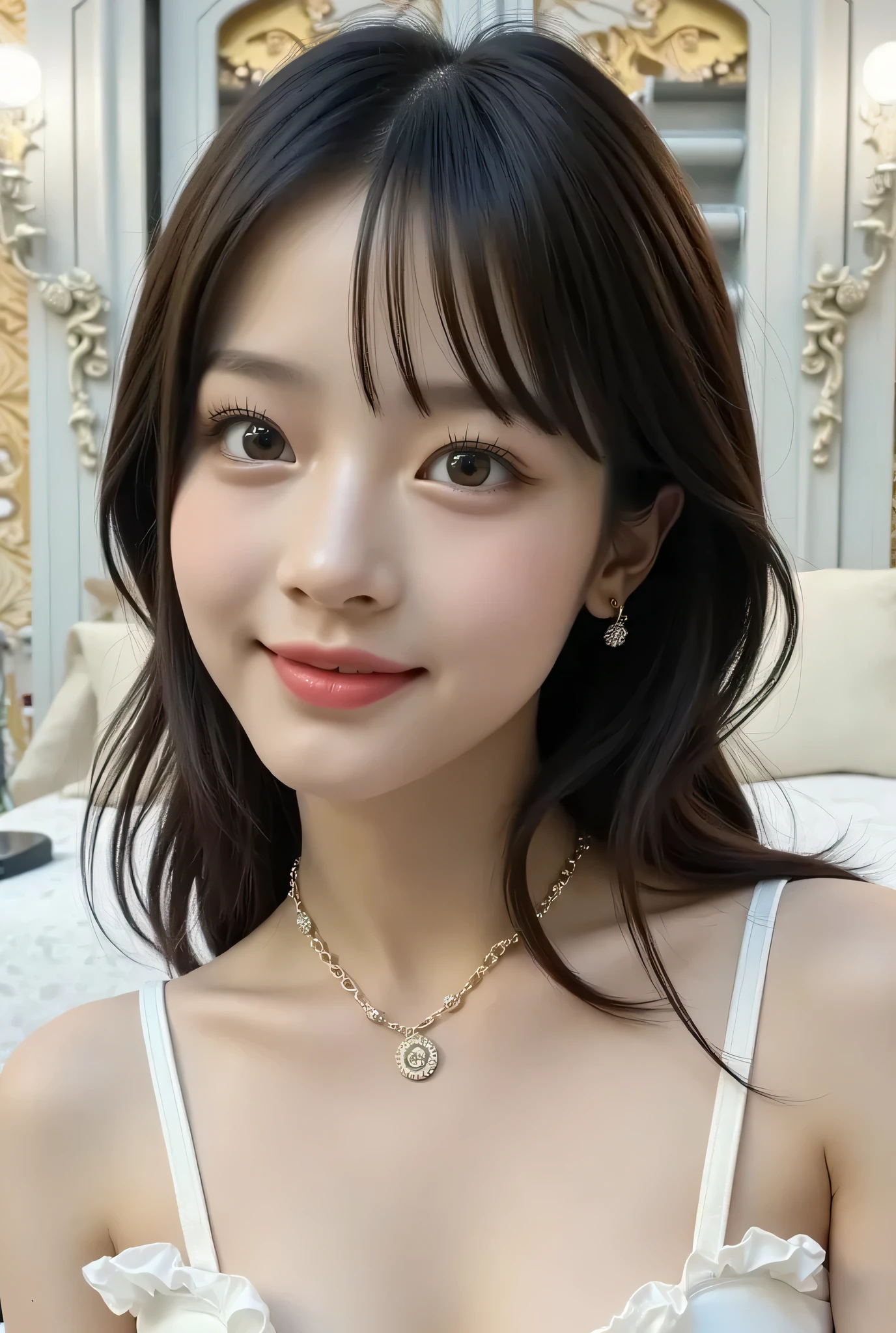 (masterpiece:1.2, top quality ), , {{ One Young Woman:16 years old :(Double Eyes : mascara: long eyelashes: teardrop bag)}} ,BREAK,((abovementioned, nude, topless, bottomless, , cowgirl position, ,, knee extension,{{{ white bra and panties:: through clothes:1.8}}, open the leg :1.7),BREAK,
),BREAK,( 1 girl sitting, flashy earrings, necress ,, small breasts , chest tightness , small bikini , viewers .:1.3),( Slightly plump body :1.4),BREAK,{{{ black、short hair:1.8}}},(Beautiful Eyes), Blushing, Healthy Skin, ,BREAK,( royal bed, viewers .throw:1.3),( Cute Background:1 ), 8k Resolution,,BREAK,(perfect focus :1.3),,(, colorful ,:1),,( Lick the fisheye ),,Bokeh, emphasizes breasts ,Luminous and colorful lighting setup for model photography, lens flare,, {{ cinematic lighting }} , ray tracing 、