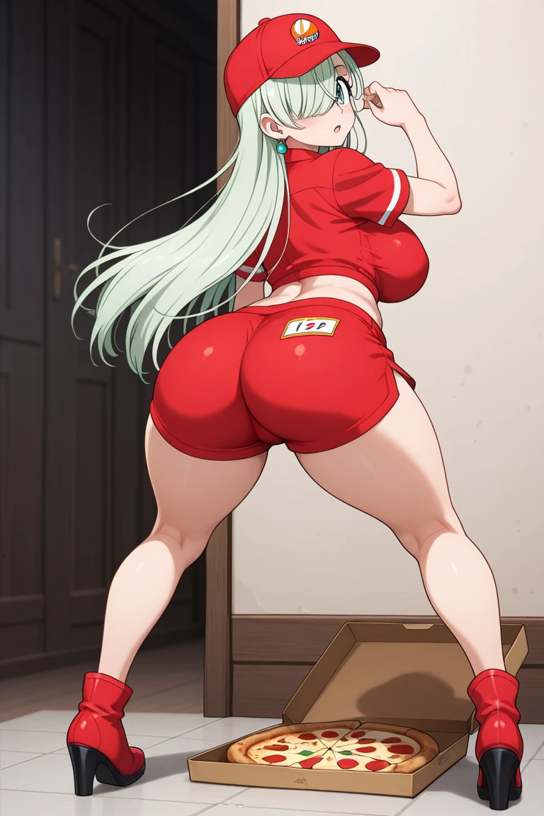 high resolution, ultra-sharp, 8k, Masterpiece, Sento Isuzu, looking at the viewer, Photography from behind, thick ass, Wearing white thong, seductive smile, beautiful face, ashamed,sticking out ass