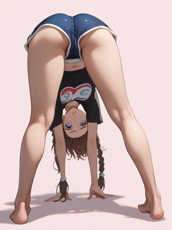 score_9, score_8_up, score_7_up, score_6_up, from front,all fours, bent over, top down, shy, embarrassed, blushing, (ass close-up, ass focus), from behind, below view,straight-on,kujikawadancing, twintails, hair bow, headphones, white shirt, crop top, short sleeves, suspenders, pink skirt, black thighhighs, fingerless gloves, single glove, choker, midriff,navel. Zettai ryoiki, striped panties, anime screencap:0.8, official art, masterpiece, best quality,UHD,HDR,aesthetic,very aesthetic,,