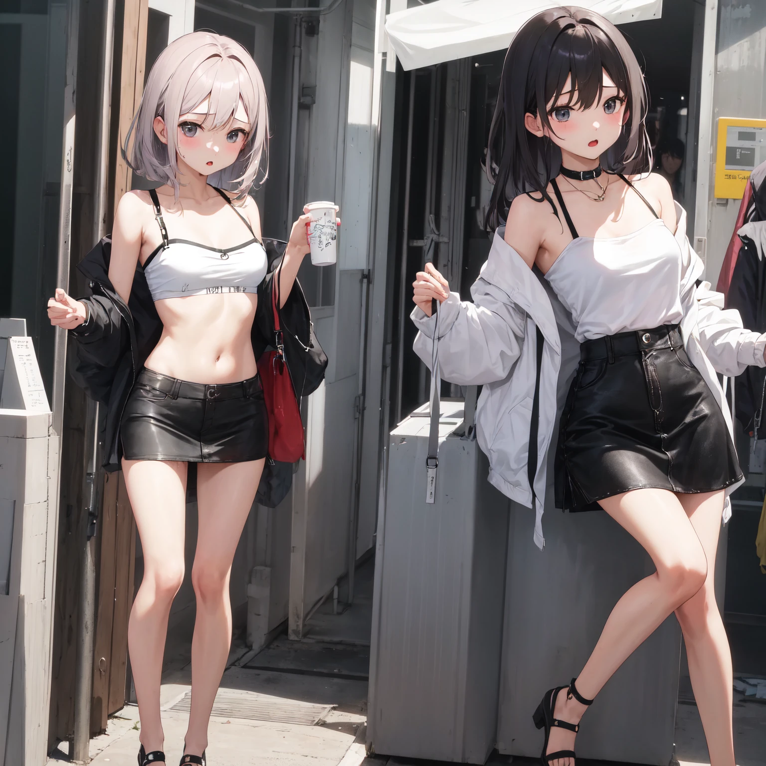 (highest qualityr)), ((obra maestra)),、((2 girls:1.5)) , ((kissing:1.4)), Resultado del tono、mujer adulta、 ((Tiro de panty:1.5))、En pie　piernas abiertas、lift skirt 、rubio、ojos verdes、(Cum en desbordamientos :1.5)、 small  、sobbing tears、(Tanga:1.0)、 Rodillas altas　blanco、( en vaginal:1.3)、 en la boca、(Underboob,show off nipple:1.0)、muchos estudiantes alrededor、 Enfoque bajo vista、NSFW, realista, obra maestra, VERY crowded subway train interior detailed scenario, VERY crowded subway train interior detailed background, Mini falda sexy, (fear expression), cara sonrojada, Attractive man groped woman 1 from behind,(((Hombre atractivo presionyo su pecho sobre la mujer 1 espalda))) y (((holding her waist behind her))) (no panties:1.3), (topless:1.4),