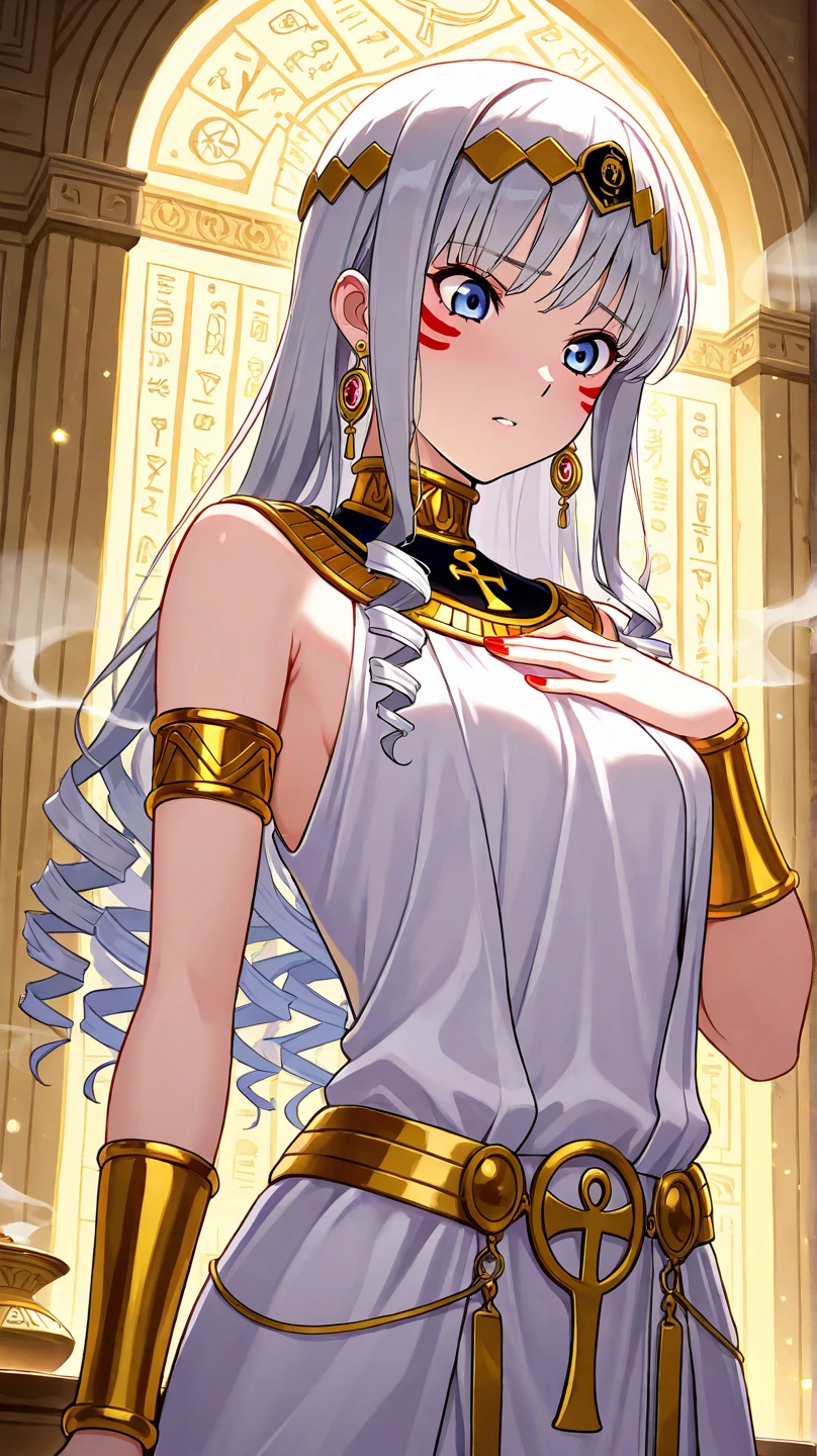 ((Highest quality)), ((masterpiece)), (detailed), (Perfect Face)、The woman is Princess Leona, with medium-long light brown hair, and is wearing a gorgeous Cleopatra costume.