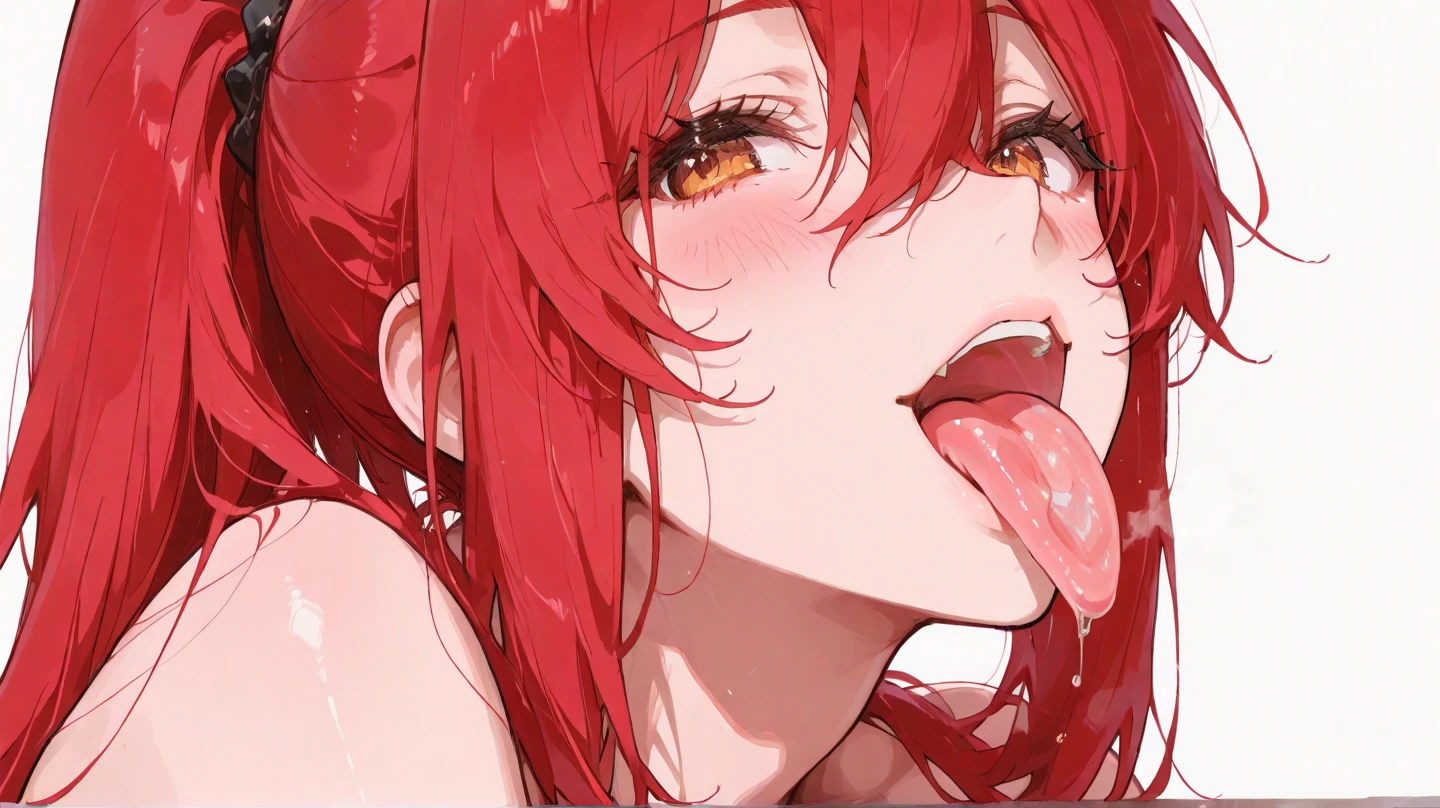 Rias Gremory naked sucking a penis with her mouth while touching her vagina in bed