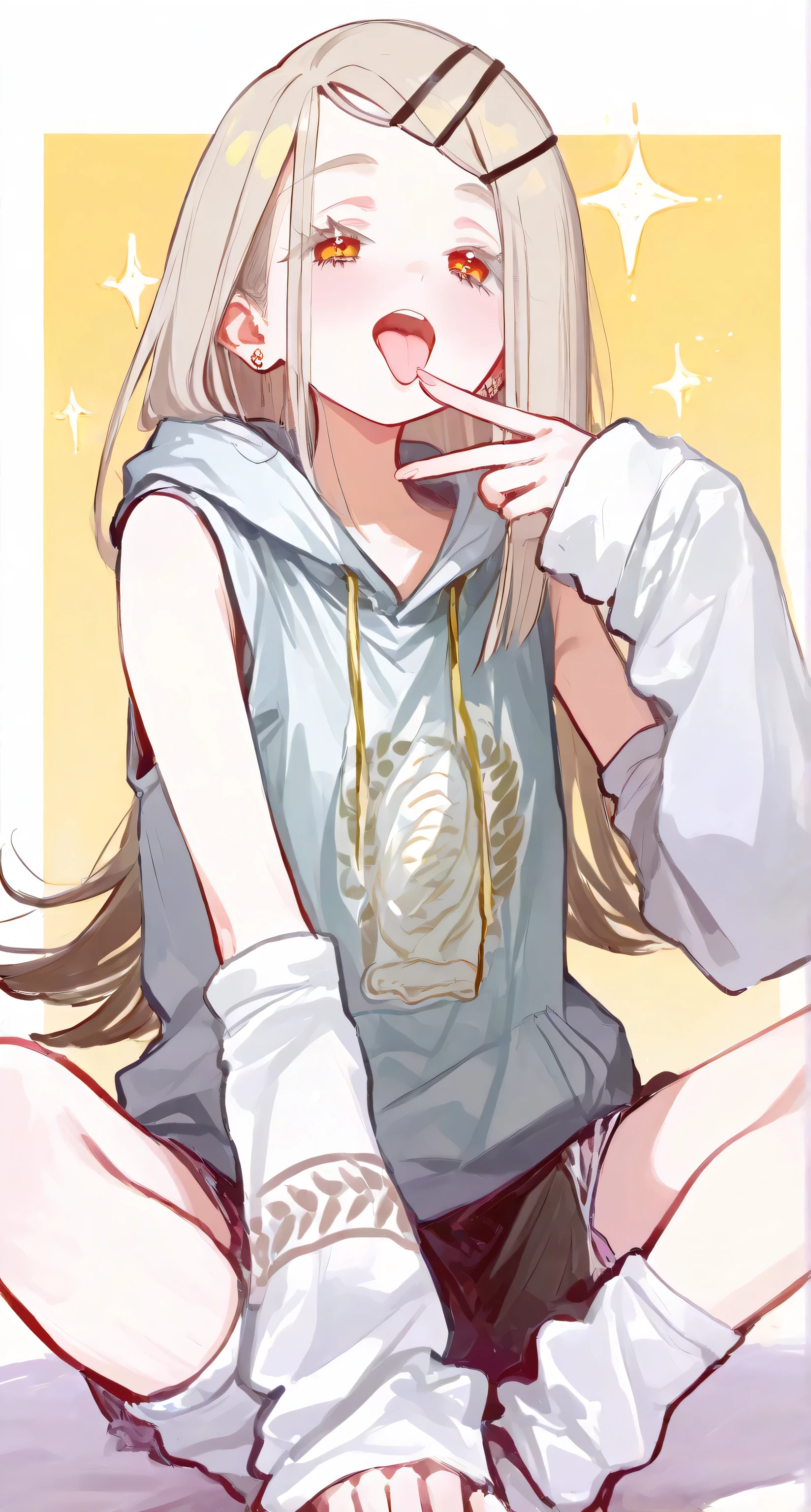 Sleeveless hoodie, oversized arm warmers, tongue, ((Hiro Shinosawa)), Gakuen iDOLM@STER, loose socks