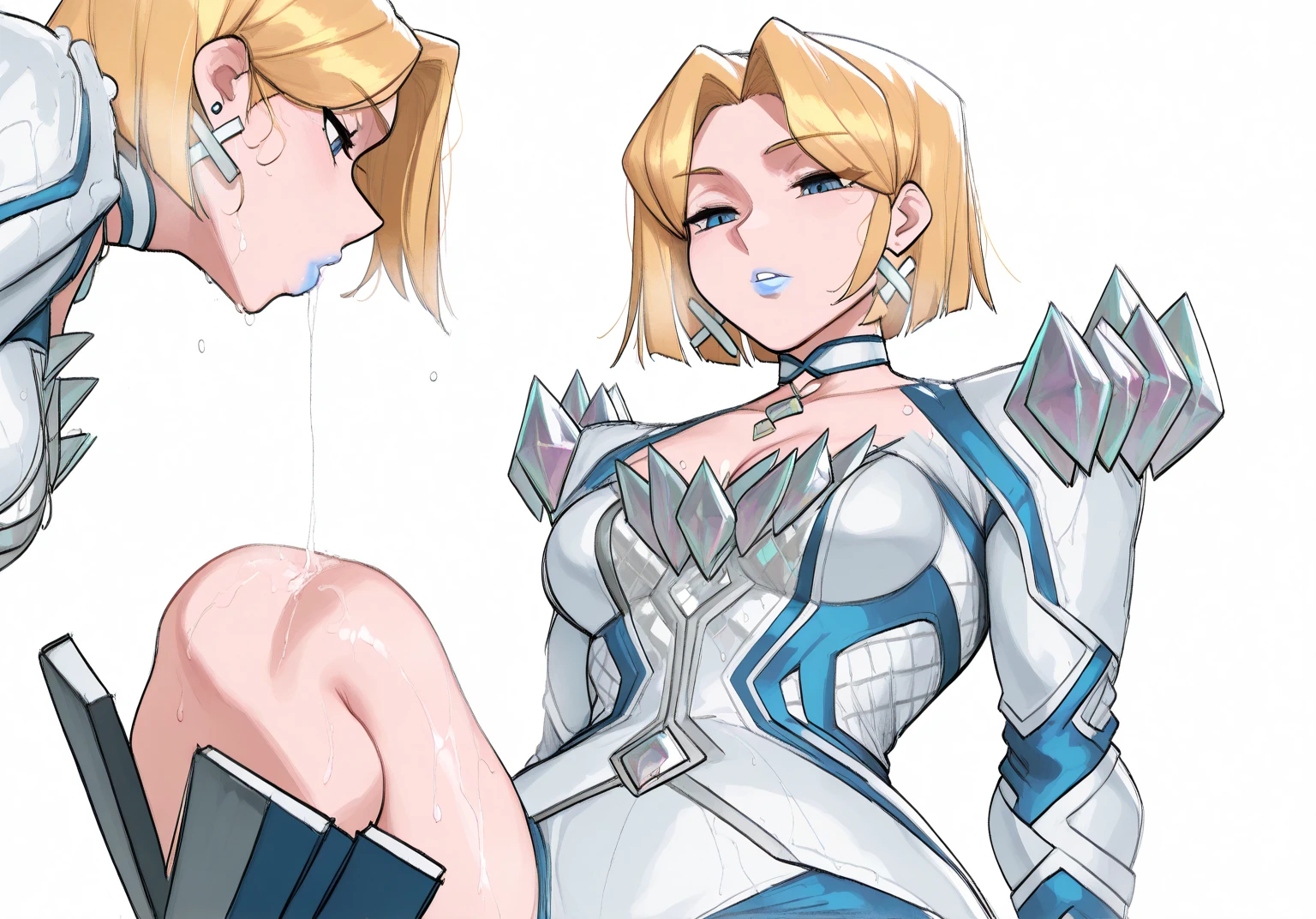barn, 1 horse, horse cock, blowjob, cock with blue lipstick marks ,bestiality, bukkake, Score_9, score_8_up, score_7_up, score_6_up, source_anime, rating:general, 1girl, bitch, white skin, open eyes, cum in face, cum in thighs, cum in breasts, front view, looking at cock, sexy smile, excited, lust, tongue, extremely high details, 1 girl, artoria pendragon, erotic, blonde, crown, silver armor shoulder pads, green eyes, tall and busty, blue long gloves, blue long leg thong, blue thighs, blue stockings, silver high heels, blue bra, long armpit hair, long pubic, blue lipstick, arousal, full body, high quality, wallpaper