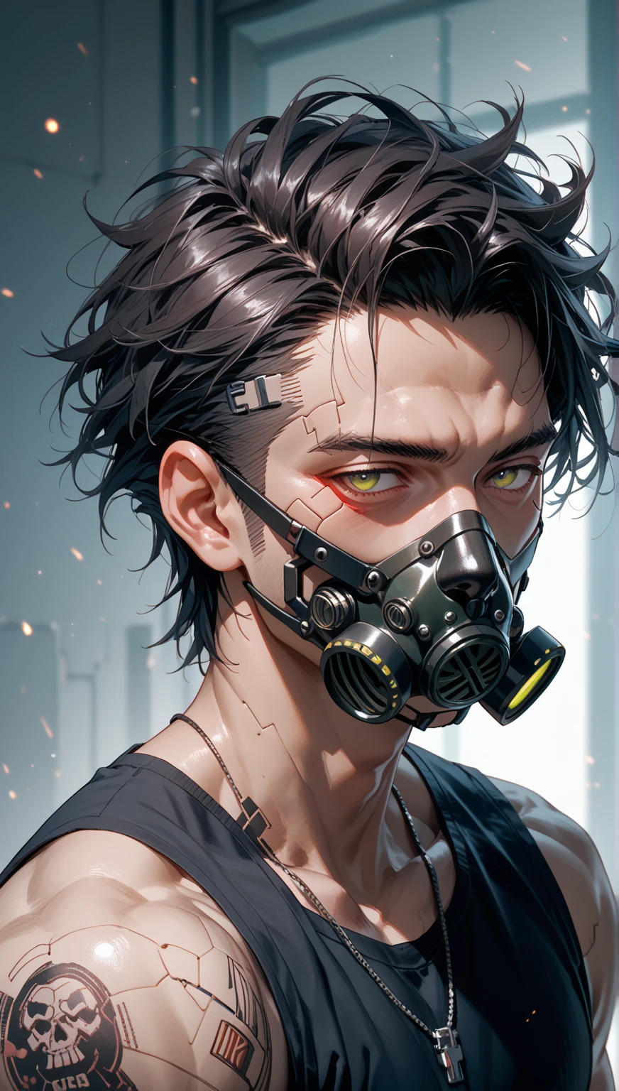 ultra detail, high resolution, ultra detailed, best quality, amazing, top quality, extremely detailed CG unity 8k wallpaper, cinematic lighting, cyberpunk, dark boy, anime gang facemask