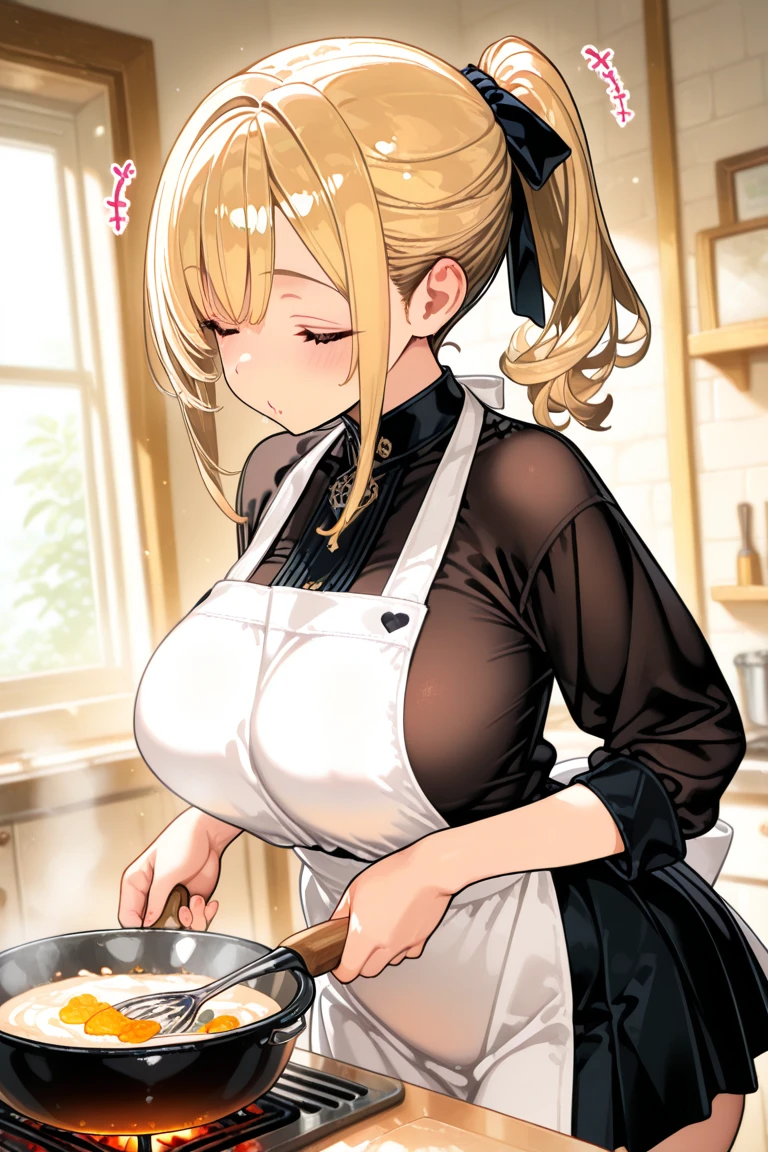 (Best Quality, Masterpiece),sexy mommy, Front cover of a women's cooking magazine, , naked, erotic, 18+, nsfw, 1girl, 30 years old, stunning, cute, heartwarming smile, hourglass figure, wearing floral dress, pinny apron, beautiful food, text, diagrams, advertisements, magazine title, short blonde hair