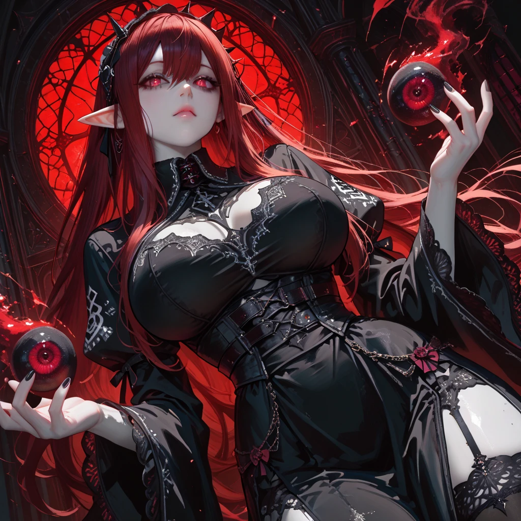 (masterpiece, best_quality, ultra-detailed, immaculate:1.3), epic, illustration, 1girl, (full body:1), dark sorceress, (makeup:1), korean, (Elaborate sacrificial altar,Bottle of poison:1.3),In a Gothic cathedral with stained glass windows, in a cherry blossom, colorful wasteland, bombshell hair, light copper hair, long bombshell hair, scorpion pose<lora:EnvyBeautyMix26:1>