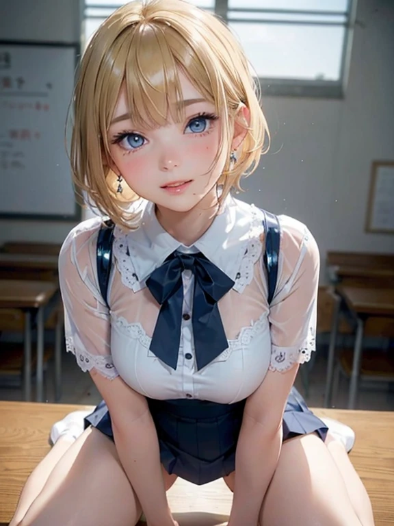(table top: 1.3), (maximum resolution: 1.2), (Ultra HDTV: 1.2), cinematic light, Ultra HDTV, (fine eyes and skin), (detailed facial features), nffsw, 8K resolution, sharp focus: 1.2, perfect style, beautiful face, perfect body, Accurate, anatomically correct, Highly detailed face and skin texture, fine eyes, dark blue eyes, double eyelid, thin eyebrows, glitter eyeliner: 1.2, natural cheeks, Glossy skin, Fair skin: 1.2, small shiny necklace and earrings, (glossy lips: 1.4), break, one person&#39;perspective, (enchanting smile: 1.2), ((innocent and cute girl:1.3)), (blonde hair)、wavy hair、short cut hair、 (cowboy shot: 1.2), break, ((very close relationship: 1.2)), big breasts, ((looking at the viewer:1.2)), on the hotel bed、 ((Bend your knees and spread your legs wide:1.2)), (From the side:1.2),low angle shot,First night、I want to have sex、Seduce、greedy、provocative look、pink nipples、plaid pleated skirt、Sit on my hip and face me、Nubra