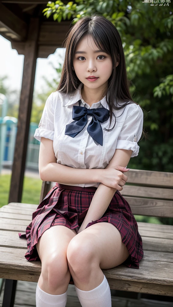 (8k, RAW photos, top quality, masterpiece: 1.2), ultra detailed, super resolution, (real, real photos: 1.37), portraits, high definition RAW color photos, professional photos, very detailed and beautiful, highly detailed, 8k wallpapers, amazing details, huge file size, official art, highly detailed CG Unity 8k wallpapers, highly detailed beautiful girls, highly detailed facesHighly detailed eyes, very detailed skin, very detailed fingers, very detailed nose, highly detailed detailed mouth, perfect anatomy, detailed background, detailed clothes, one girl, (20:1.2), 20s, cute girl, realistic body, white skin, glowing skin, handsome body, black hair, short hair, (dull bangs: 1.2), cute, youthful, cute face, realistic face, delicate eyes, Tarre eyes old Horiwa camera gaze, cowboy shot, facing front, (((super big: 1.32)), drooping, (very detailed white beautiful lace underwear), thick thighs, emphasis on kneecaps, hands folded behind the head, hair pulling up pose, (very detailed white skin), twin tails, hair ornaments, ((super big: 1.41), breasts protruding from the cloth, (chubby), plump, tecateca, squatting, Open legs, embarrassed face, excited face, (school uniform), Japan schoolgirl, pleated skirt, wearing loafers, socks, holding her chest with both hands, unbearable face