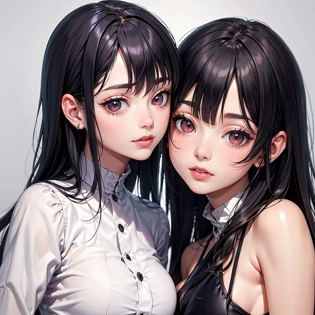 (8k, RAW Photos, Very delicate and beautiful, Ultra-high resolution, Highest quality, masterpiece: 1.2), (Real、Photorealistic: 1.4), (Highly detailed 8K wallpapers, 3d), Cute girl like a doll, highly detailed dress, Gothic, Lolita, Big red ribbon, Twin tails, Blunt bangs, Highly detailed glossy black hair, Transparent white skin, Pink Cheeks, large, round eyes, Tear bags, Long eyelashes, Thin lips, slightly raised corners of the mouth, round face, From above, Looking at the camera, The best light, Perfect composition,