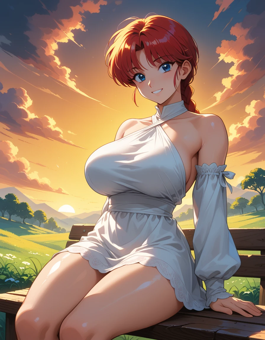 (masterpiece:1.2), (ultra-detailed:1.2), (perfect details), (extremely fine and beautiful:1.1), complex lighting, highres, (cowboy shot), 1girl, solo, looking at viewer, <lora:Nami_Whole_Cake_Island_Outfit:1>, <lora:GoodHands-vanilla:1>, <lora:add_detail:0.5>, Nami, orange hair, short sleeves, frilled sleeves, (large breasts:1.5), wide hips, (cleavage), skindentation, red dirndl, shiny skin, collarbone, low twintails, sidelocks, long hair, <lora:microwaist_4_z:1>, absurdres, 8k, hdr, raytracing, crepuscular rays, (outdoors, autumn, sun, sunshine, clouds, grass, falling petals), facing viewer, straight-on, <lora:HeightRatioSlider_v2:1>, wariza, sitting, feet, barefoot,