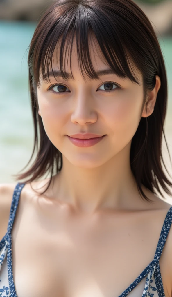 (masterpiece:1.3), (Photorealistic, Raw photo, Highest quality: 1.4), Skinny Japanese woman, 30 years old, (One Girl), (A vivid face), Detailed face, Fine grain, (Black-haired, Long Hair:1.3), (Realistic Skin), (Silver Camisole), Ultra-high resolution, Surreal, High definition, Swimwear
