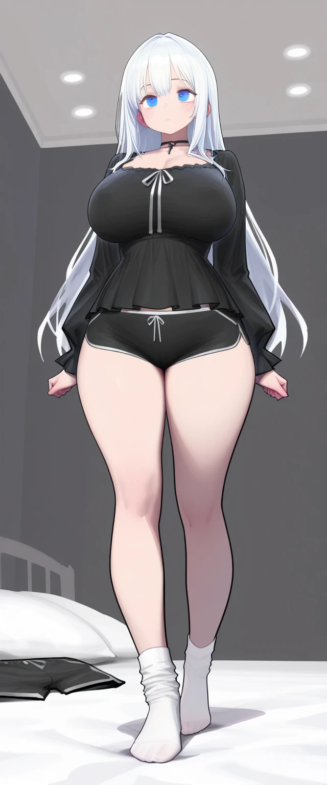 highest quality High resolution one young beautiful woman red eyes beautiful white hair medium perm cute soft girl Cat ear The huge breasts of a virgin killer with amazing charm bbw open your legs vertically standing on one leg