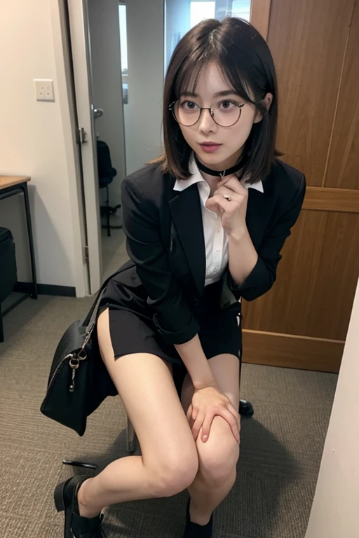 (Best Quality, Ultra-detailed, Golden ratio, masutepiece:1.2), theatrical lighting:0.7, Photo of 18-year-old Riga Hyun Korean woman in uniform,Female Lesbian, face perfect, (highlydetailed skin), Randomly colored hair, Hide your mouth with your hands、Ridicule, Skin Texture, pale skin, Shiny skin, (slim, Large:1.2), [:(sharp focus on face, Perfect eyes:1.2):0.2], Photorealistic, Film grain, Put one foot forward、from below looking up、Looking at the camera、Focus on the face、Wearing tights、Face sitting、eye glasses、A cheeky older sister and a gentle older sister