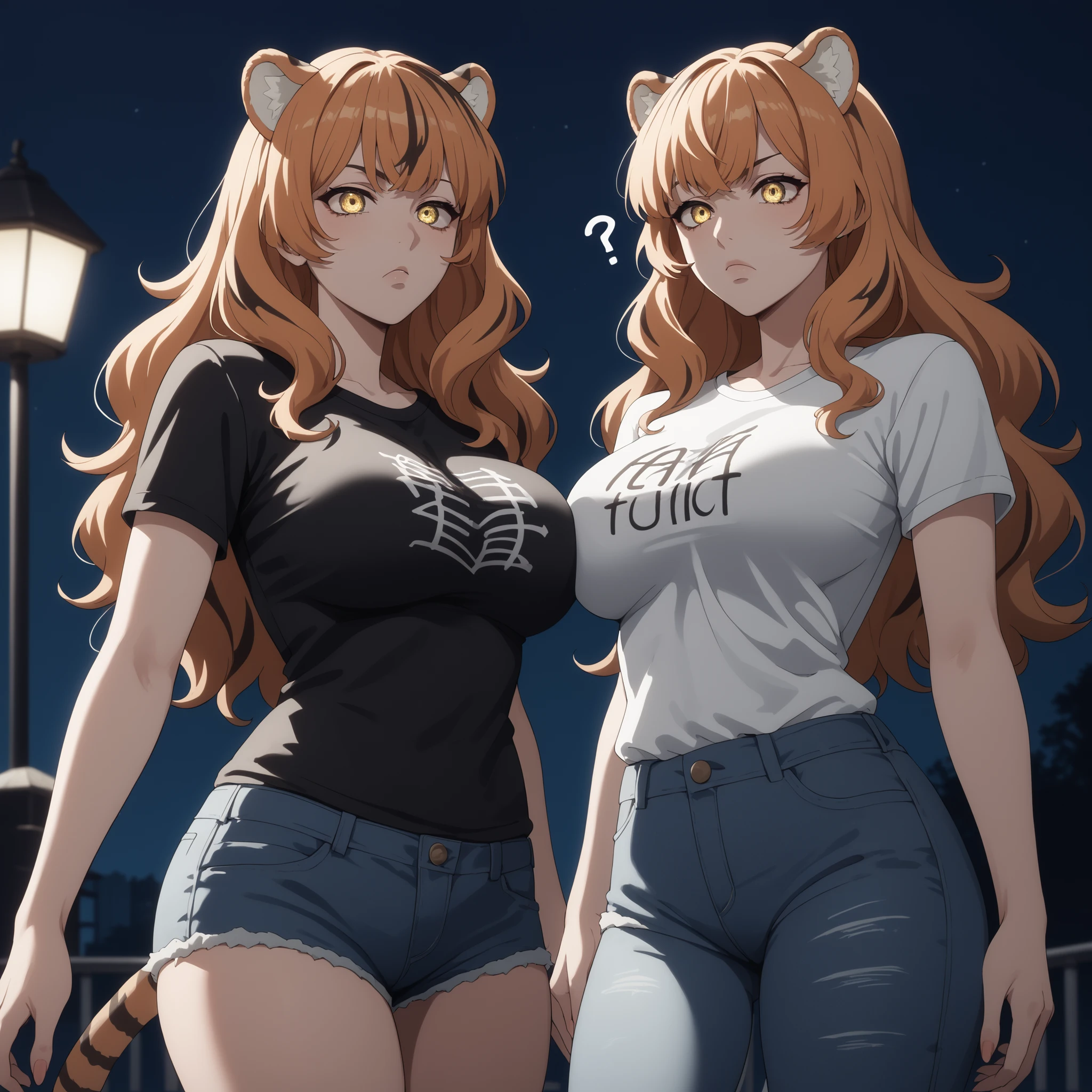 Raphtalia woman 35 years old floating straight orange hair , rounded bear ears, red eyes like ruby, big breasts, Dark skin, tanned skin, low-cut clothing, low cut black top, Tight jeans, Painted lips, fondo una nightclub. nightclub, smile.