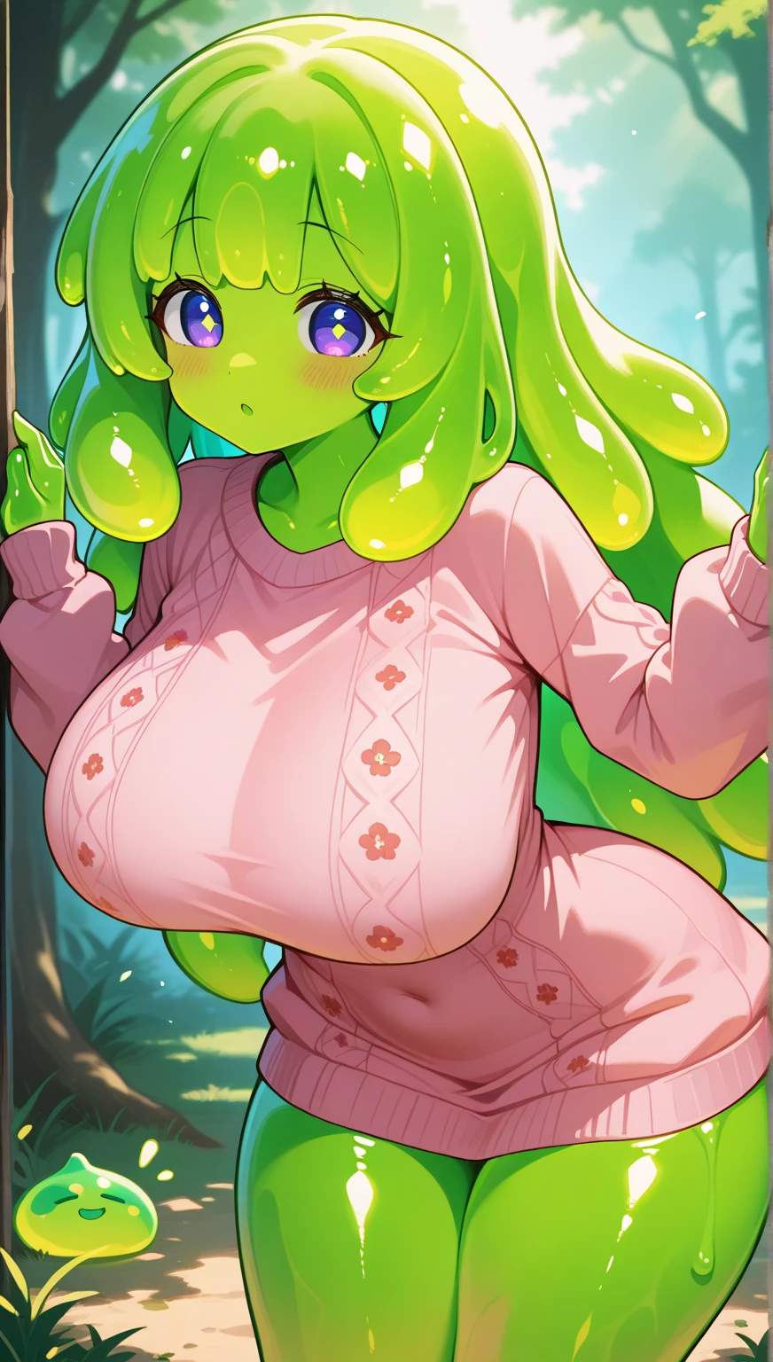 score_9, score_8_up, score_7_up, (clear simple background, white background, papyrus background), ((adult))
(Goo girl, Sime:1.2), mature , lagre_breasts , monstergirl, anthro, solo, (female), (green_skin, fullbody, curvey bode, cute face, focus), beautiful,