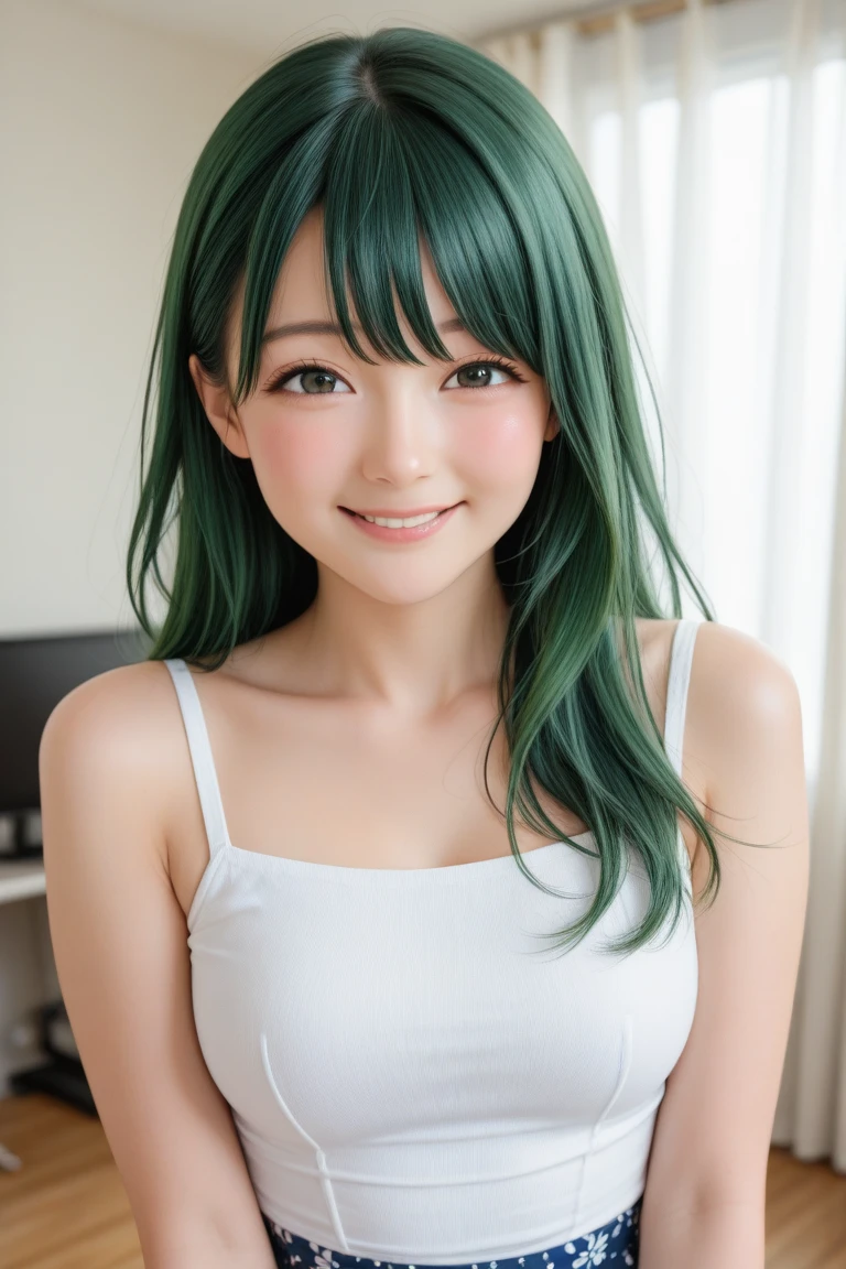 ((highest quality)), ((masterpiece)), (detailed), Naked Big Tits Japanese Green Hair Beautiful Girl