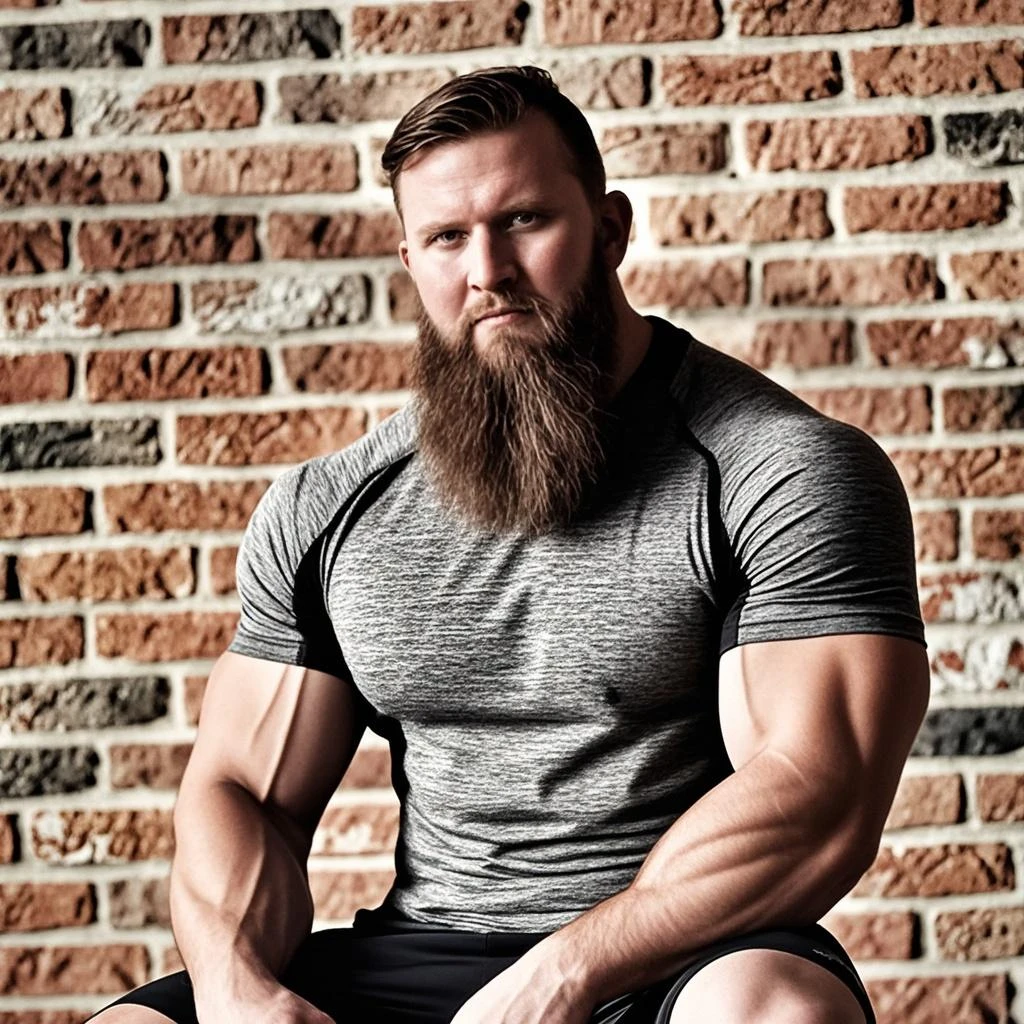 hyper massive muscles, extraordinary attractive European man with blue eyes, (handsome:1.5), (gorgeous:1.6), (beautiful:1.3), ginger, short hair, rugged, park, sunny day, (ginger:1.0), (defined muscles:1.5), bulgeJ8, extraordinarily large muscular build, huge bodybuilder. Hyper-realistic lighting and shadows accentuate the masculine contours, creating a sense of depth and volume that draws the eye directly to the prominent bulge straining against the grey sweatpants (bulge detail: 1.6). The overall scene exudes a raw, primal sensuality.