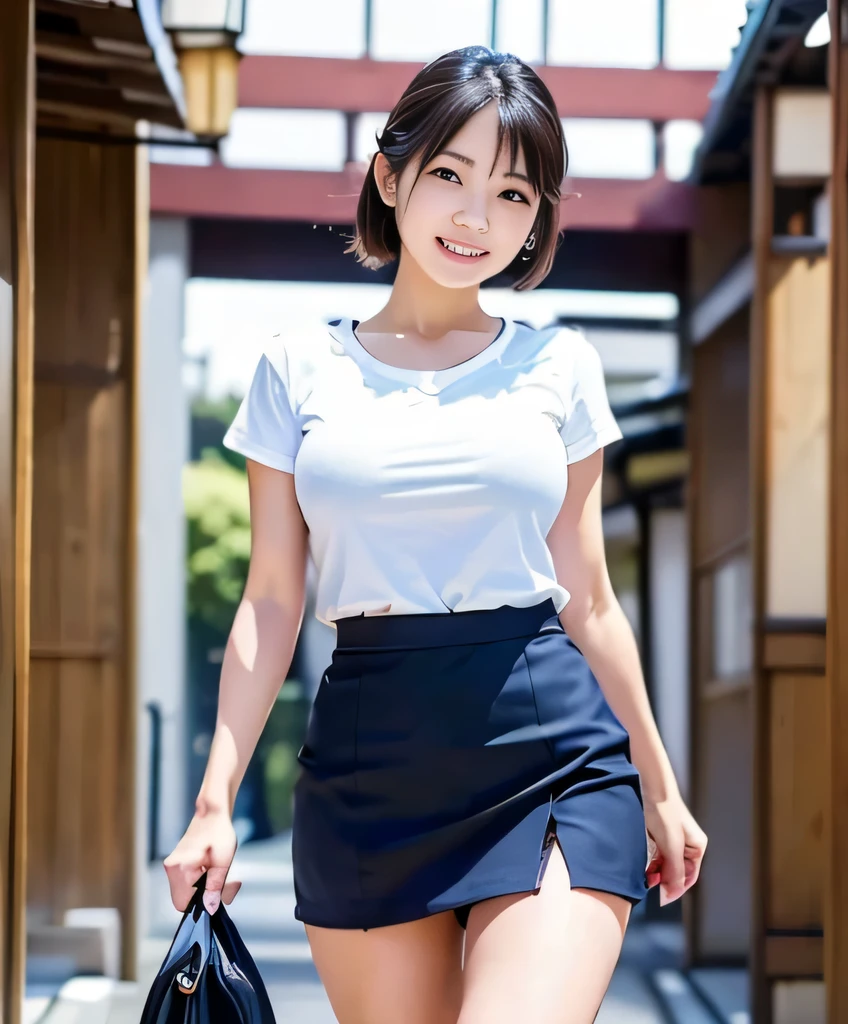 walk in the big city、group of buildings、((whiteYPlease unbutton your shirt)、(YPlease open the front of your shirt))、No bra、(mini skirt、((自分でskirt lift)、skirt lift))、skirt lift、(I can see pink pants)、whiteブラジャーが見える、pretty girl、baby face、round eyes、thin眉、big and full breasts、thin、大きな胸 thinウエスト、very short hair、Full body Esbian、highest quality、8K、no makeup、masterpiece、ultra high resolution、Photoreal、smile、Dimples