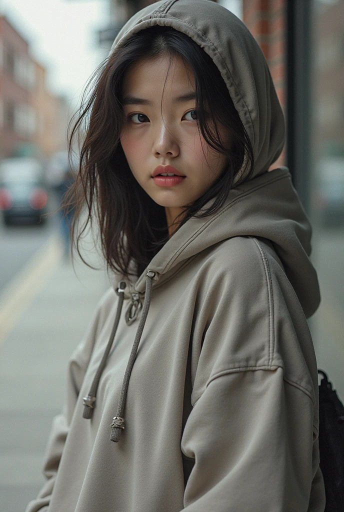 Top Quality, Masterpiece, High Resolution, 8k, wide objective, full body shot, (((skinny cute girl, barely legal, age 14), (oversized satin see-through puffer jacket with plunging Neckline, off-shoulder, short sleeves), mediumperky breasts, extremely detailed face, detailed eyes, thin eyebrow, detailed lips, no makeup, long slick ponytail side shaved hair, small hips, (in a spaceship, on a bed), dim light, dramatic and neon colors, futuristic setting, intricate details, at night, random pose, random neon colors))