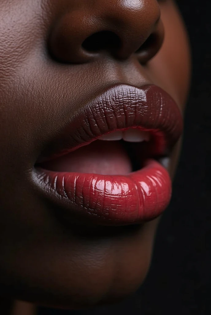 cinematic film still, close up, a mouth of a black man with ((carmine red lipstick only on lips)), beautiful white shiny teeth, ((without beard, without moustache, no beard, no moustache)), high fashion editorial, amazing quality, wallpaper, perfect face skin, photo, realistic, photorealism, hyperrealist, full and well-defined lips, glossy finish, luxurious and glamorous appearance, simple and neutral background