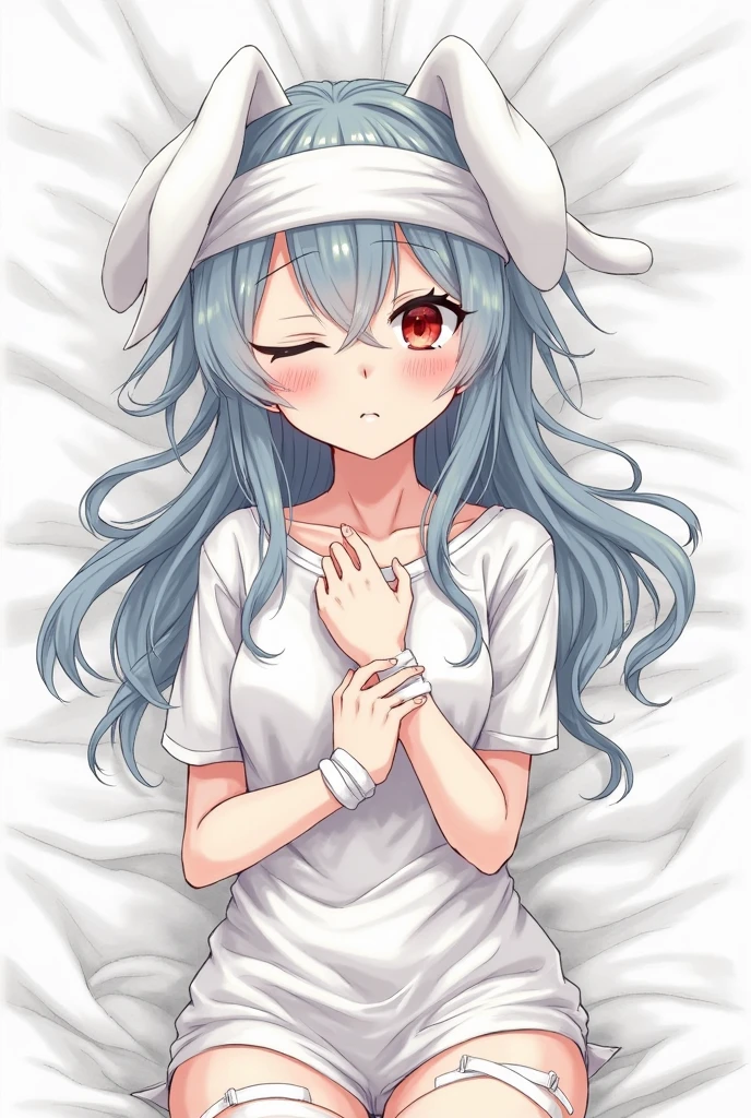 one girl, angel, pure white angel, naive, 13 years old, white dress, white hair, light blue eyes, lying on bed, sex, intercourse