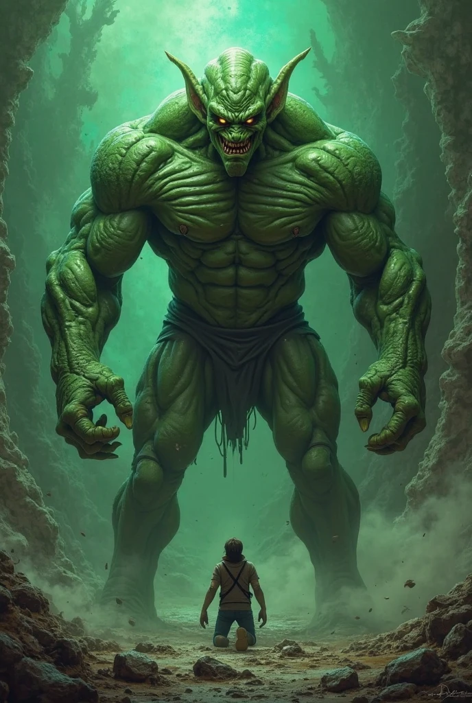 A large male warrior covered in slime。