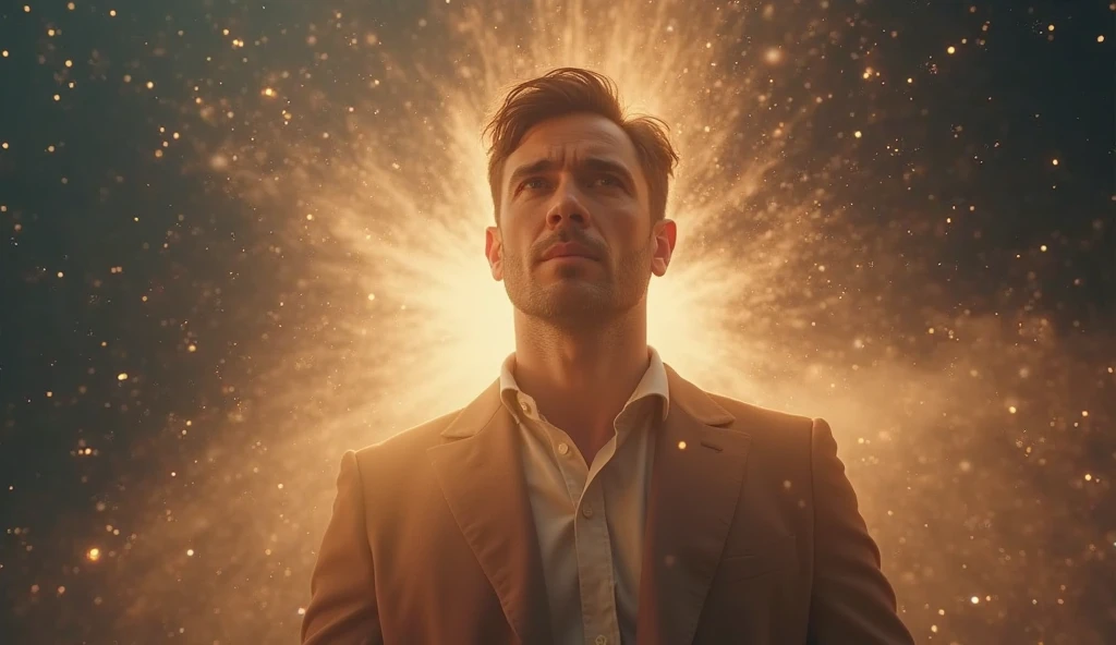 Create a powerful YouTube thumbnail showing a dynamic spiritual atmosphere. Include a glowing light or divine aura around him. Add a mysterious or supernatural background—use soft glowing light, clouds, or abstract spiritual energy. Text on thumbnail: “How to Perceive a Spirit” in bold, clean font. Use dramatic lighting and high contrast. Make it eye-catching and serious, with spiritual depth.