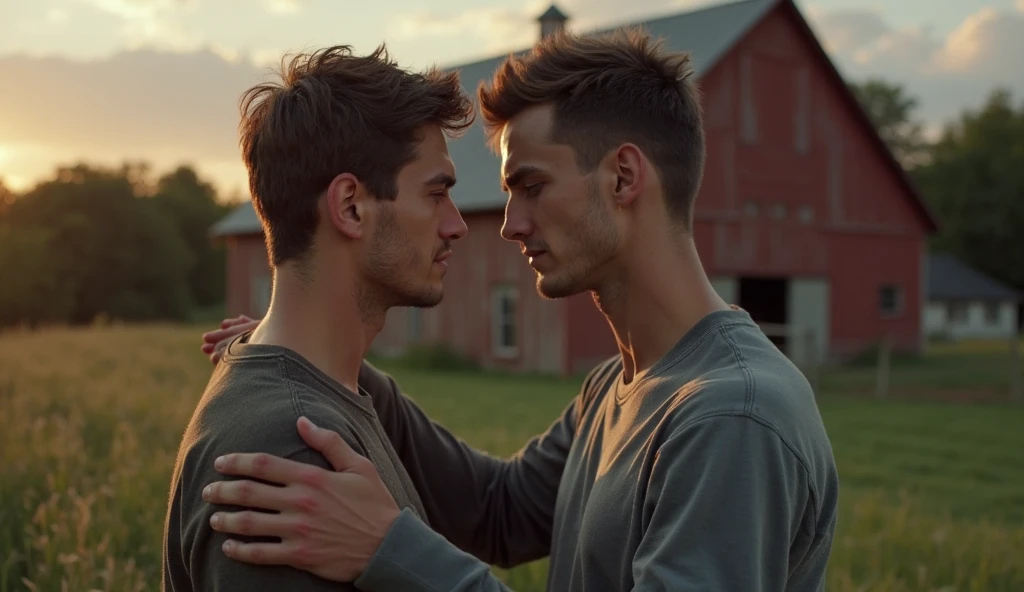Two gay male boys, naked, on the farm, uncut cocks, sex
