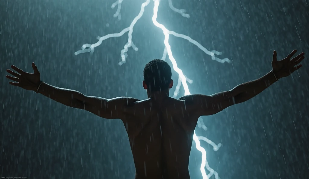 arafed man with a lightning bolt in his mouth and a chain around his neck, electricity superpowers, electrifying, with lightning bolts, interdimensional lightning, detailed lighting and thunder, he is casting a lighting spell, amazing lightning art, electricity lightning, dramatic volumetric lightning, dynamic dramatic shot, volumetric lightning, dramatic action photography, crackling with lightning
