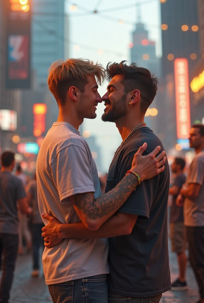Generates two men kissing