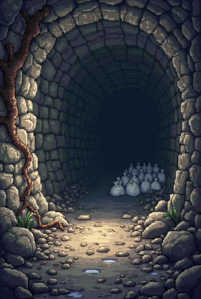 Cavern full of skulls and bones with rock walls