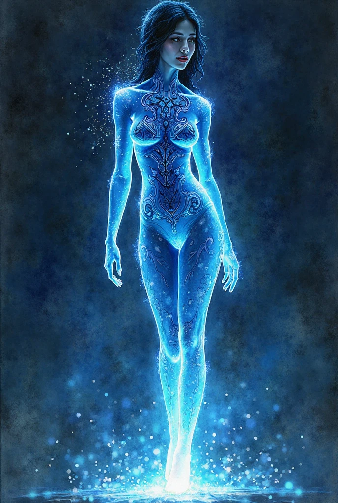 an incredible and spectacular scene of a female figure emerging from a luminous cloud, fractal threads of nebula enveloping her breasts and hips, cosmic entities, celestial, cosmic, vibrating and bright, vortices, swirling, unrealistic, high contrast, symbolism, magical, mystical, mystifying, hyperrealistic, oversaturated, colorful