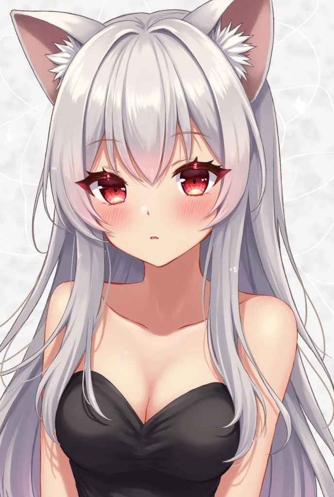 Make an anime girl with white hair with cat ears with nude