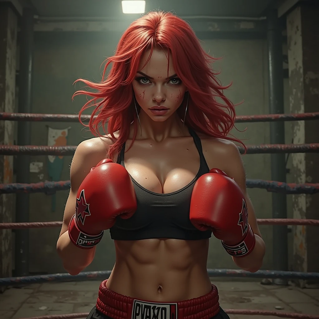 a boxing ring, Black Widow, wearing red boxing gloves