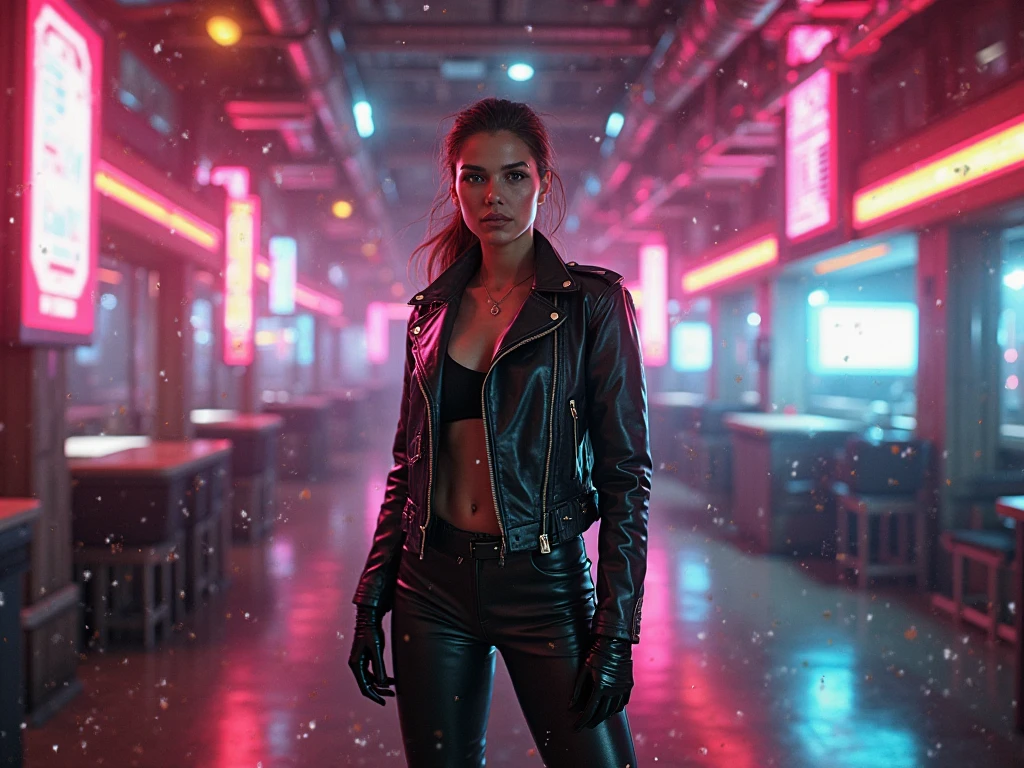 a (full height photograph:1.2) of (ohwx woman:1.3) , (by Alyssa Monks:1.1), beautiful lighting, sharp focus, 8k, high res,Masterpiece, Nikon Z9, Award - winning photograph , athletic body,As Jean Grey in her green and gold Phoenix attire, unleashing her telekinetic powers, creating an aura of flames around her, floating above a devastated landscape, locked in a fierce battle with a cosmic entity, intense action, vivid colors, epic composition, hyper-detailed, high-resolution, masterpiece, powerful display of her abilities. ,<lora:MeganFox:1> in the style of Neon Graphics - "Hotline Miami"