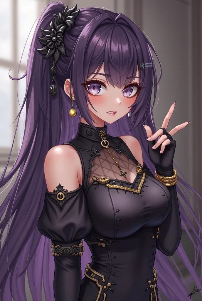 1 girl,it is``¾å°”it isŽŽâ·it is'›å…°it is¥¿å°”特,purple flowers,flower in hair,bangs,purple eyes,Braid,mature woman,compensate,eyelash,hair on shoulders,black hair,Fur-rimmed cape,Black Cape,double sided fabric,fur trim,revealing clothes,big breasts,black dress,strapless dress,pelvic curtain,side slit,central opening,cleavage,belly button,bridal gauntlet,removed sleeve,茶colorのパンスト,, exquisite visuals, High resolution,masterpiece,Highest quality,, 18-year-old,young woman,beautiful指,beautiful長い脚,beautiful体,beautiful鼻,beautifulキャラクターデザイン, perfect eyes, perfect face,expressive eyes,
official art,Highly detailed CG Unity 8K wallpaper, perfect lighting,colorful, bright_front_face_lit,shiny skin,
(masterpiece:1.0),(Highest_quality:1.0), 超High resolution,4k,super detailed,
photo shoot, 8k, HDR, High resolution, disorganized:1.2, kodak portrait 400, film grain, blurred background, Bokeh:1.2, Lens flare, (lively_color:1.2), (beautiful_face:1.5),(narrow_waist), ,NSFW,