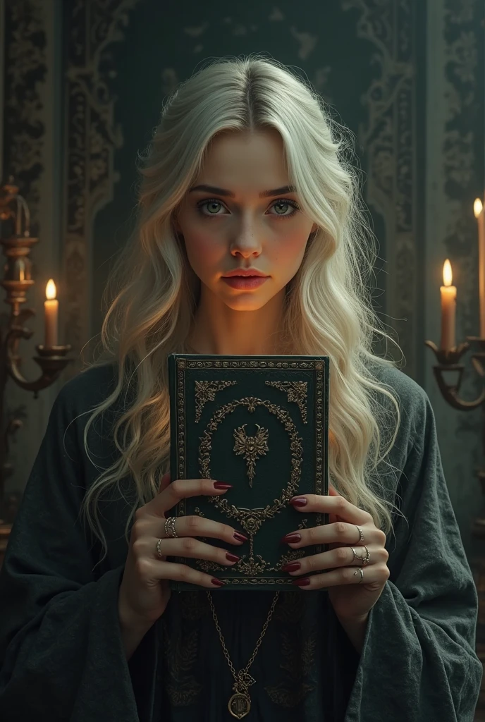 Portrait photo of a 18 y.o Chloe view from side, long platinum blonde hair, holding book, night, ((looking below)), ((looking directly at book)), in front of a window, indoors, braided hair, large breasts, cleavage, pretty, wearing off-shoulder black bouffant princess gown, royal, elegant, cinematic lighting, dark moody atmosphere, torch light, dynamic shadows, solo, beautiful, delicate, cool, glossy, intricate, highly detailed, extremely, cinematic, singular, romantic, pleasing, sharp focus, colorful, light colors, surreal, chosen composition, exposed, epic dramatic, atmosphere, rich vivid, artistic, color, fine detail, clear, set great professional quality, attractive, best, creative, positive, unique, glorious <lora:JuggerCineXL2:0.8>, <lora:CinematicStyle_v1:0.7> . Bleak, post-apocalyptic, somber, dramatic, highly detailed
