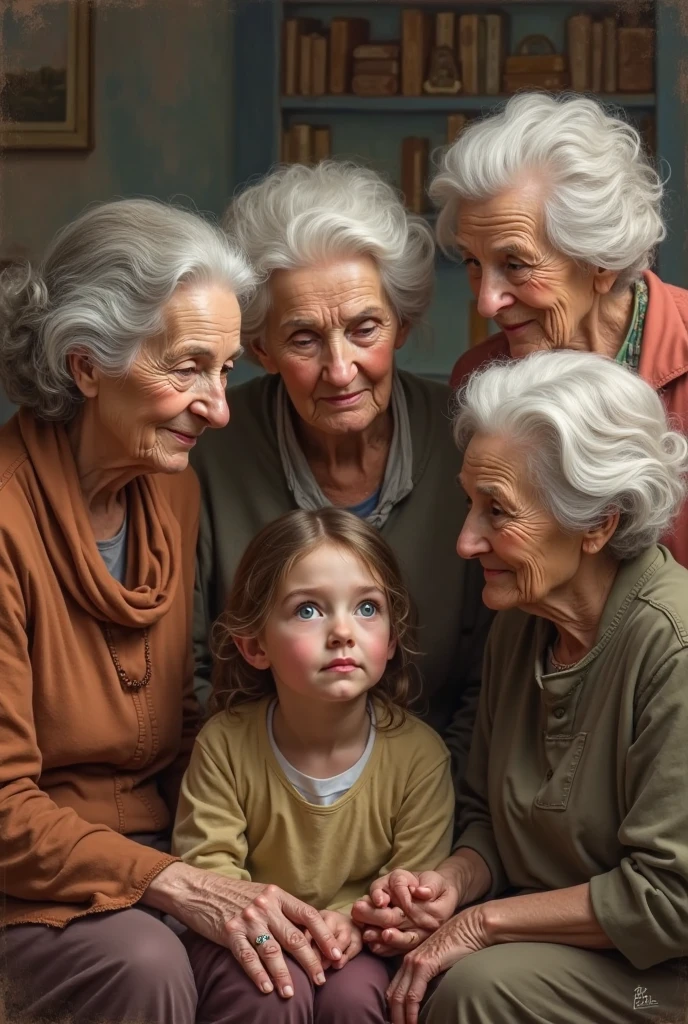 a hyper detailed image of an 88-year-old mom with 44 children, sweet colors, elina karinova, 8k resolution, family portrait, heartwarming, multiple generations, indoor setting, soft lighting, pastel tones, sentimental artwork, high detail, front view, realistic, trending on artstation
